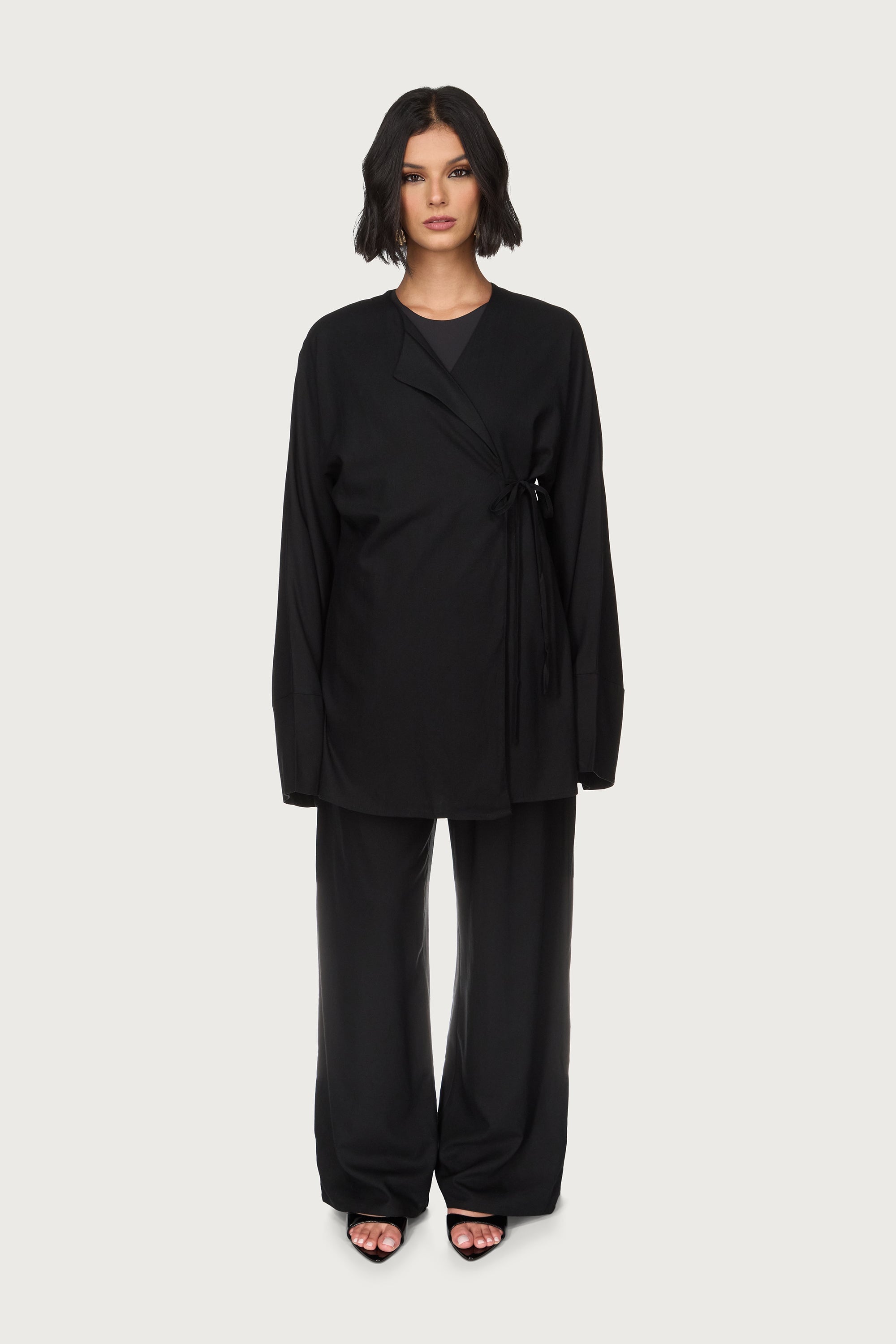 Maya Linen Matching Top & Pants Set - Black Abayas Veiled