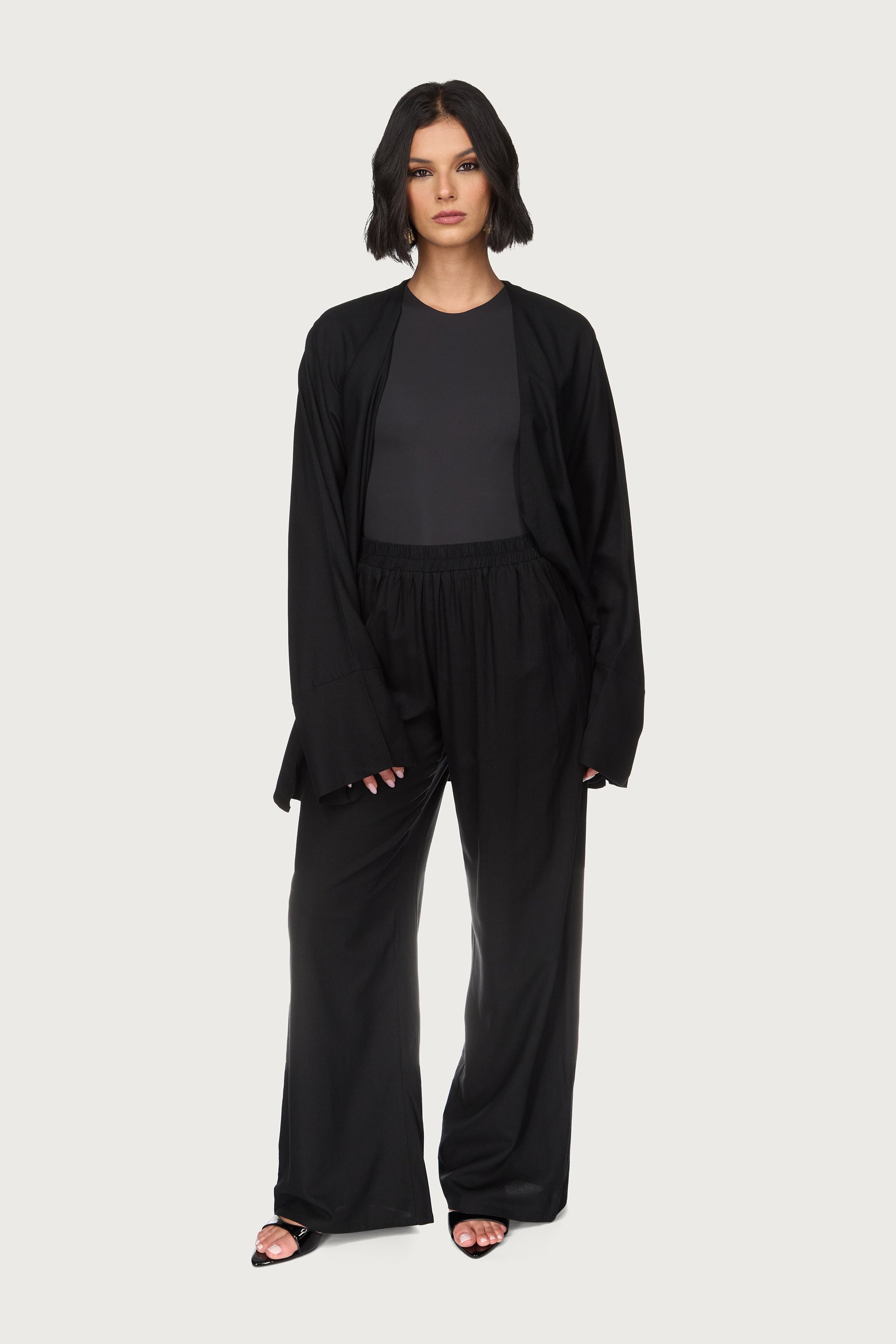 Maya Linen Matching Top & Pants Set - Black Abayas Veiled