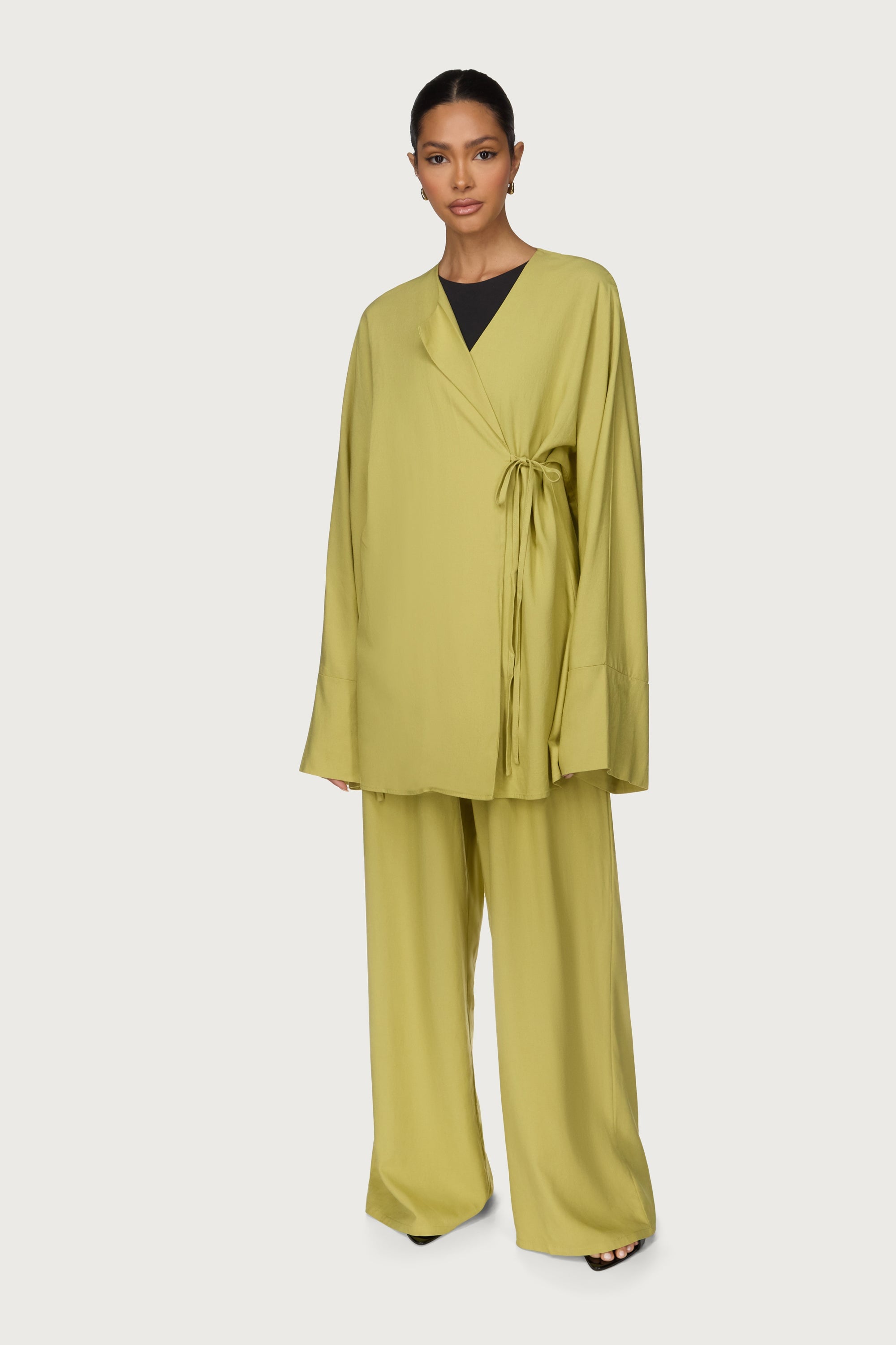 Maya Linen Matching Top & Pants Set - Citron Abayas Veiled