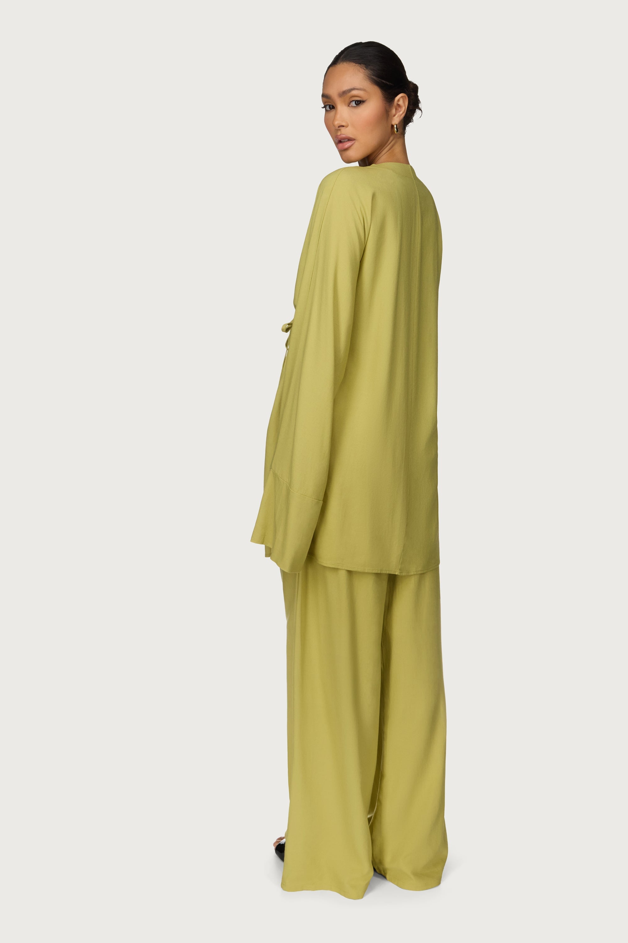 Maya Linen Matching Top & Pants Set - Citron Abayas Veiled