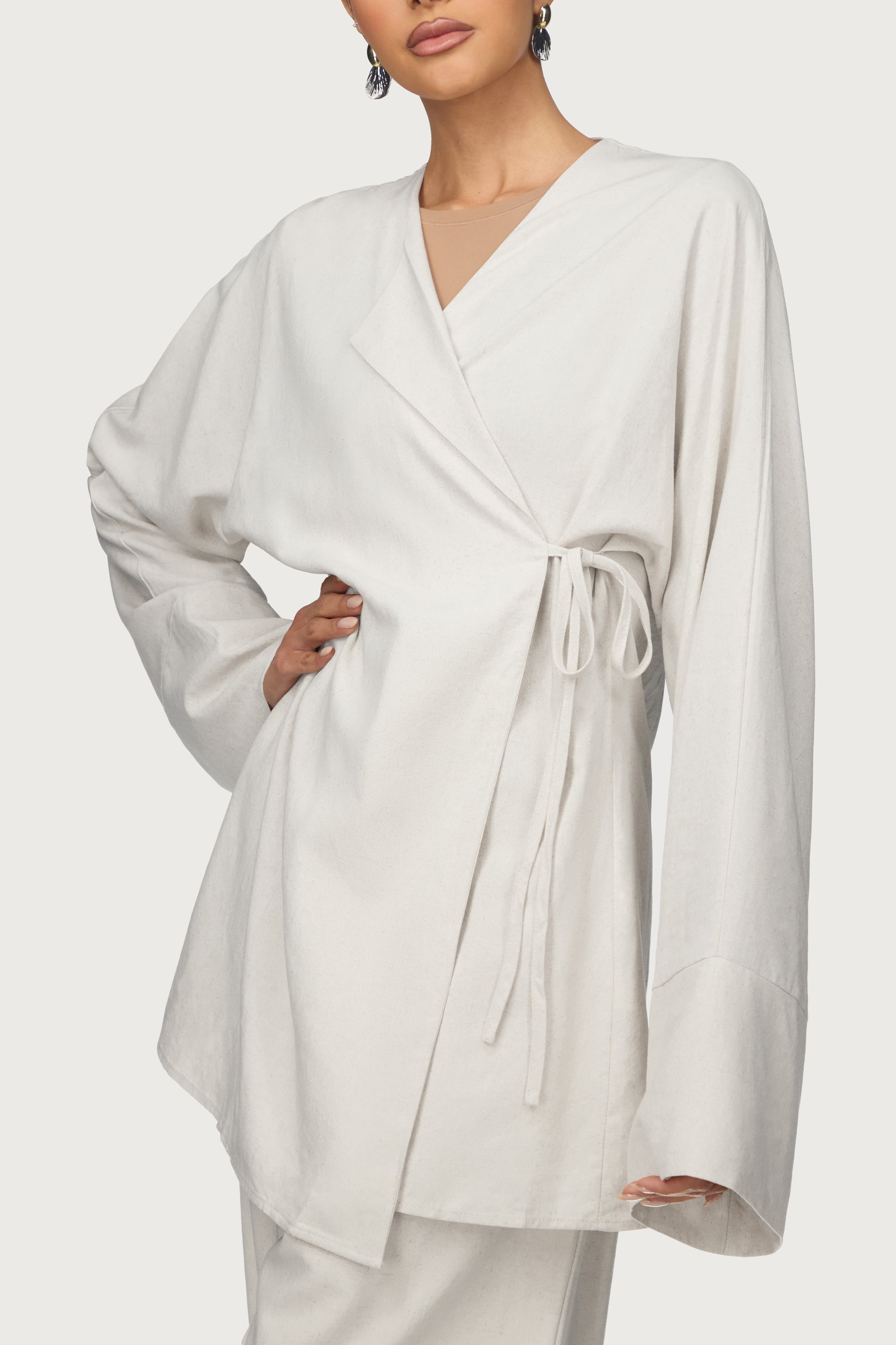 Maya Linen Matching Top & Pants Set - Off White Abayas Veiled
