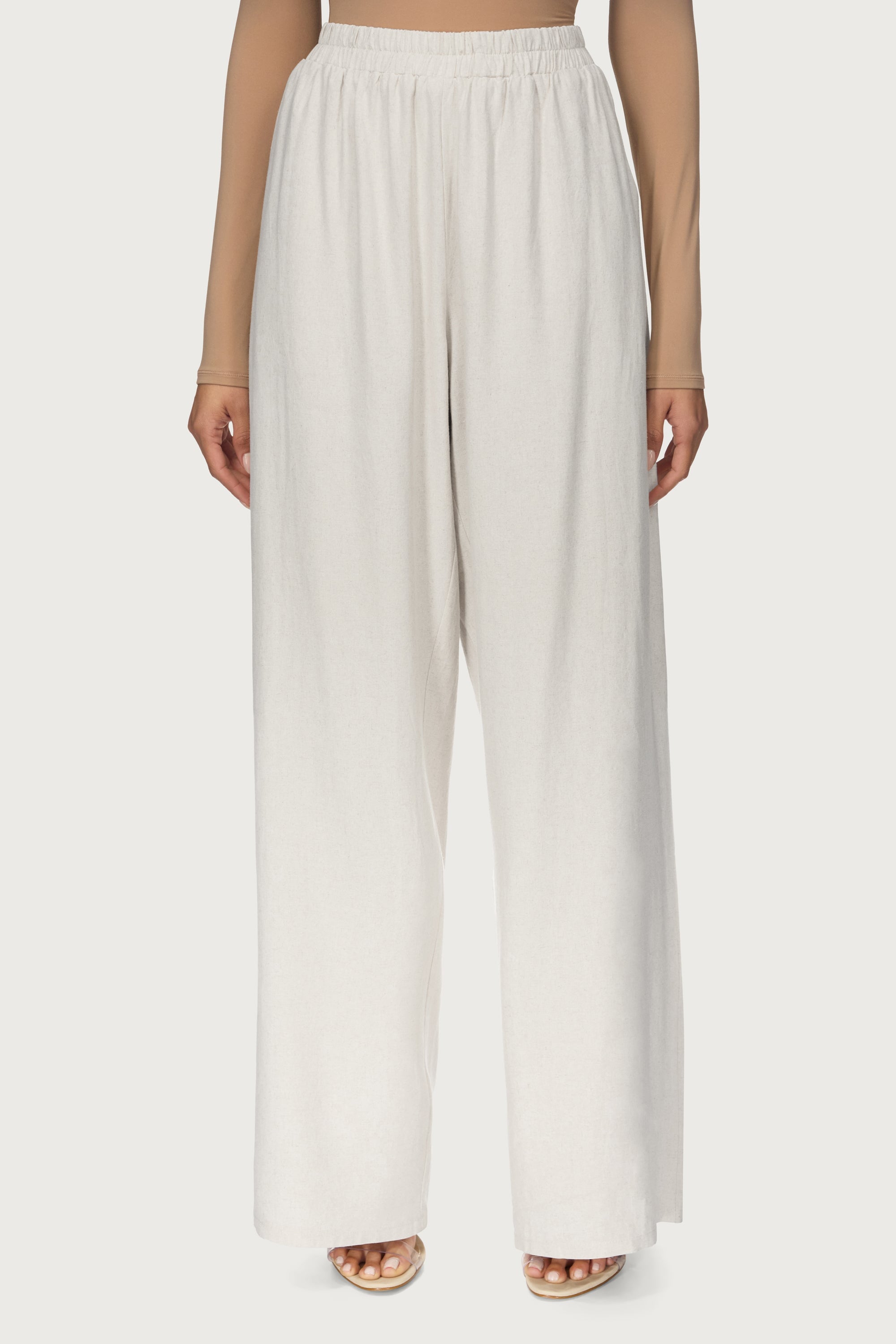 Maya Linen Matching Top & Pants Set - Off White Abayas Veiled