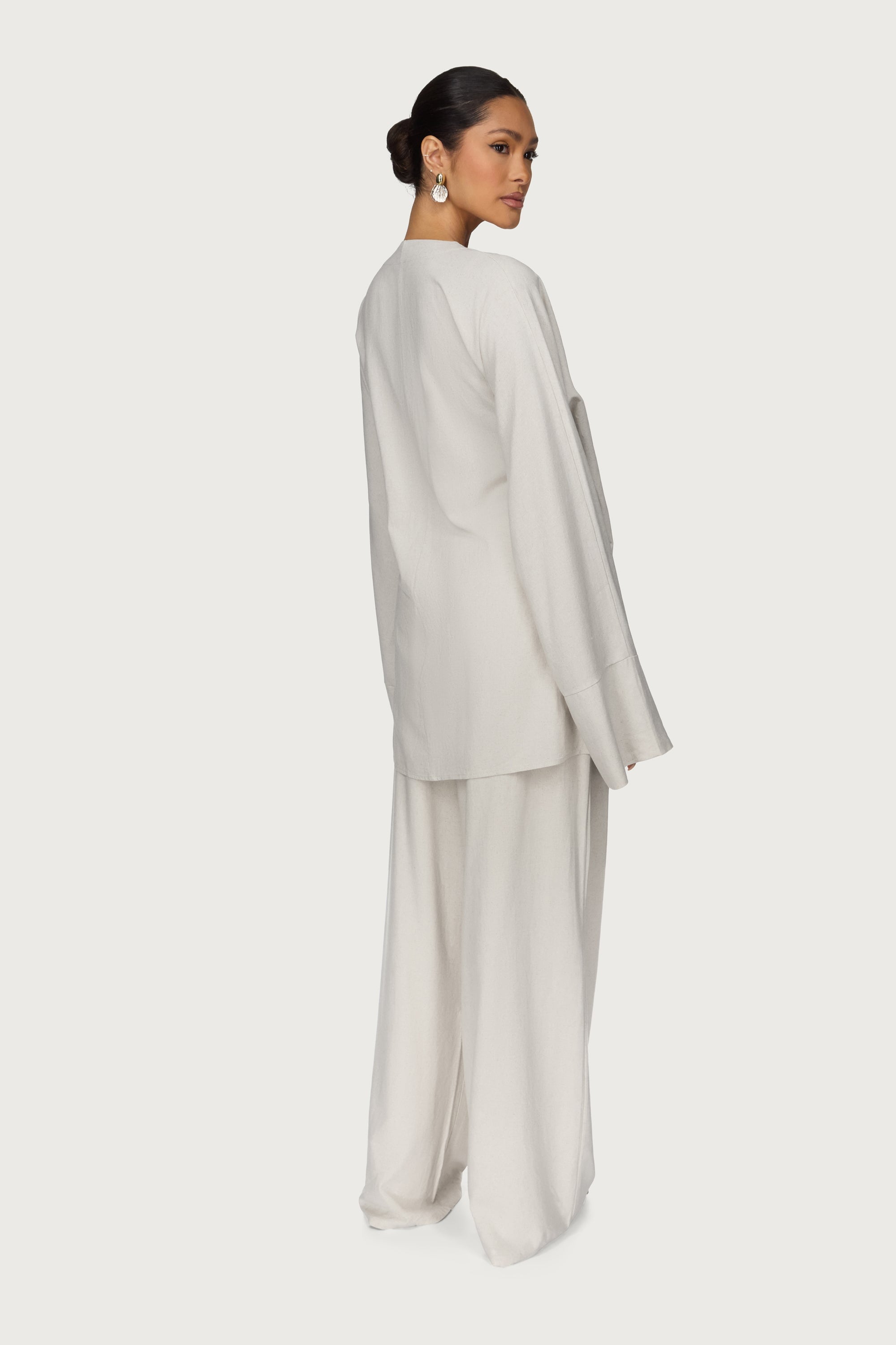 Maya Linen Matching Top & Pants Set - Off White Abayas Veiled
