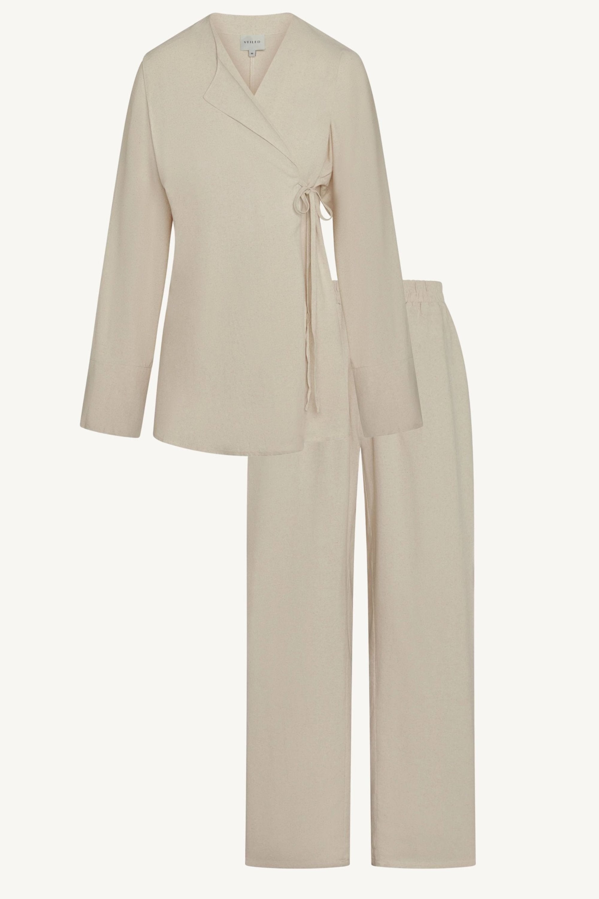Maya Linen Matching Top & Pants Set - Off White Abayas Veiled