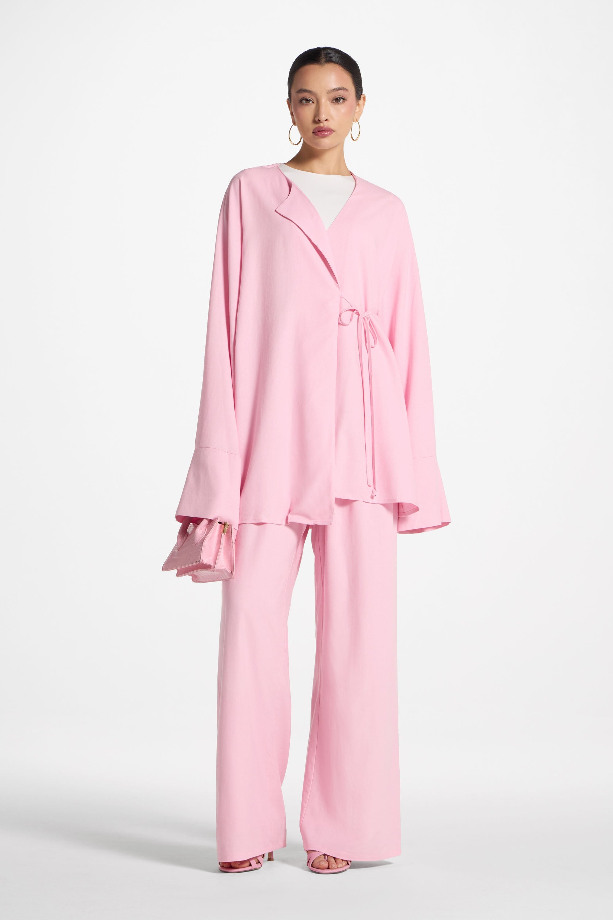 Maya Linen Matching Top & Pants Set - Summer Pink Abayas Veiled