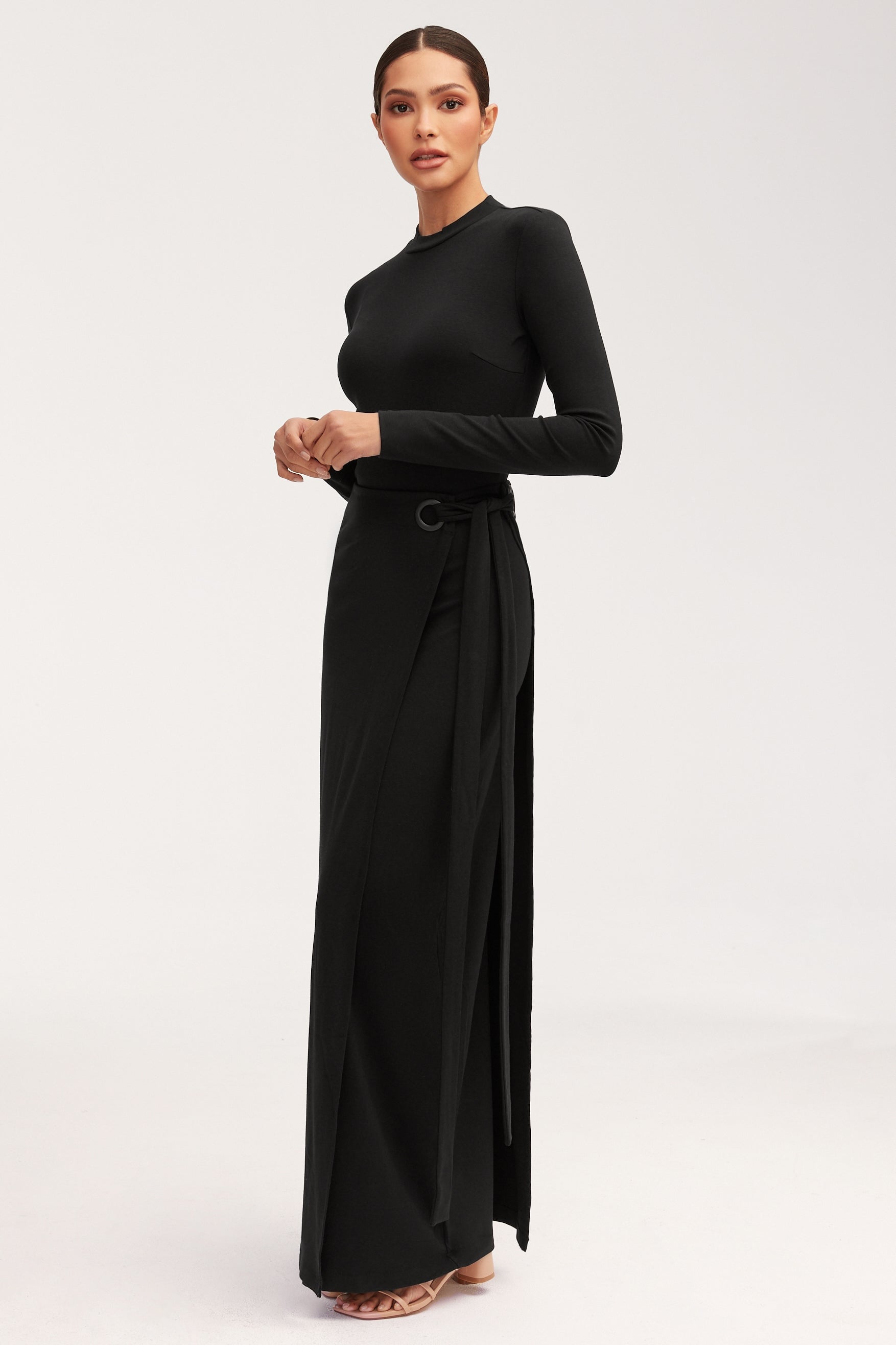 Melissa Jersey Maxi Dress with Wrap Skirt - Black Sets epschoolboard 