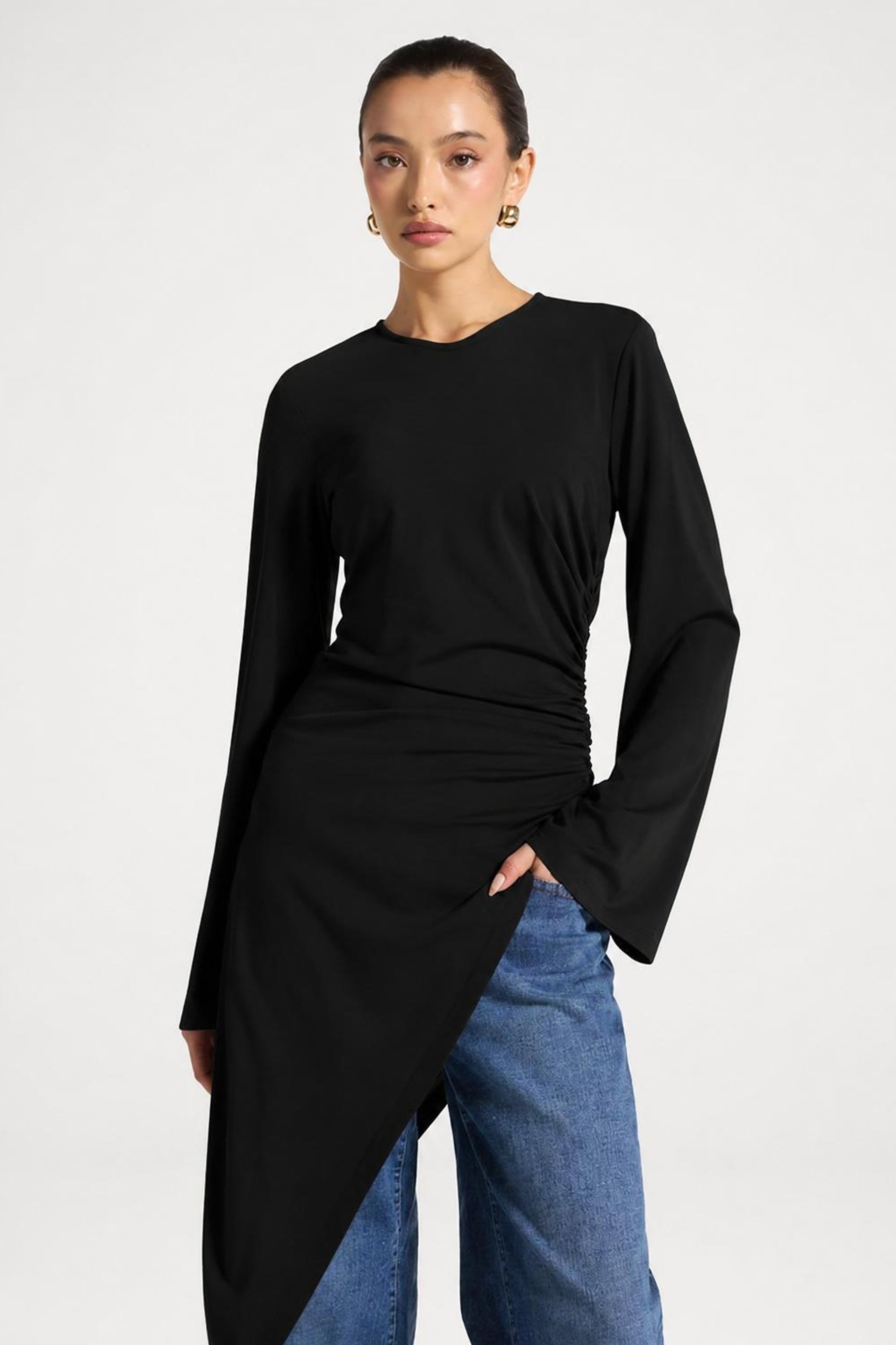 Midi Tunic Top - Black Abayas Veiled