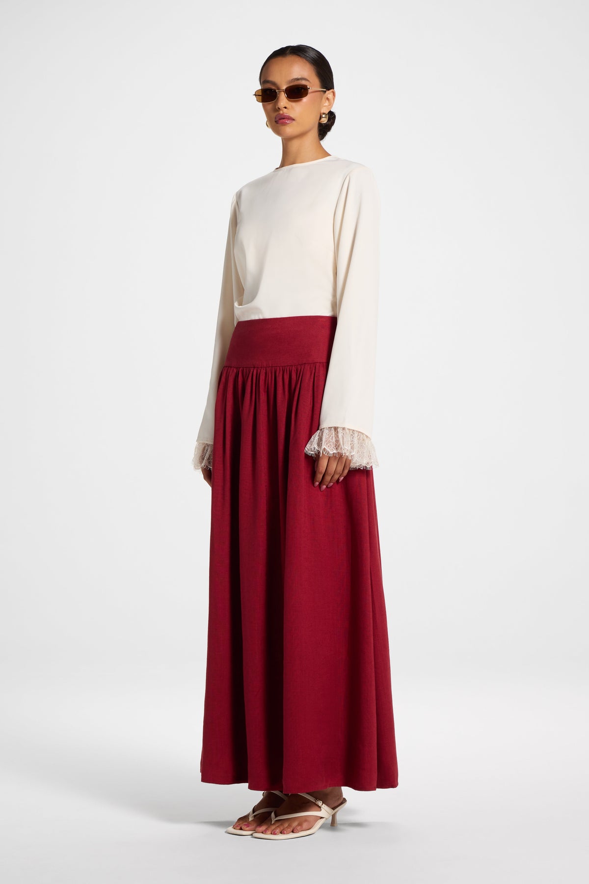 Midriff Gathered Skirt - Dark Cherry Bottoms Veiled
