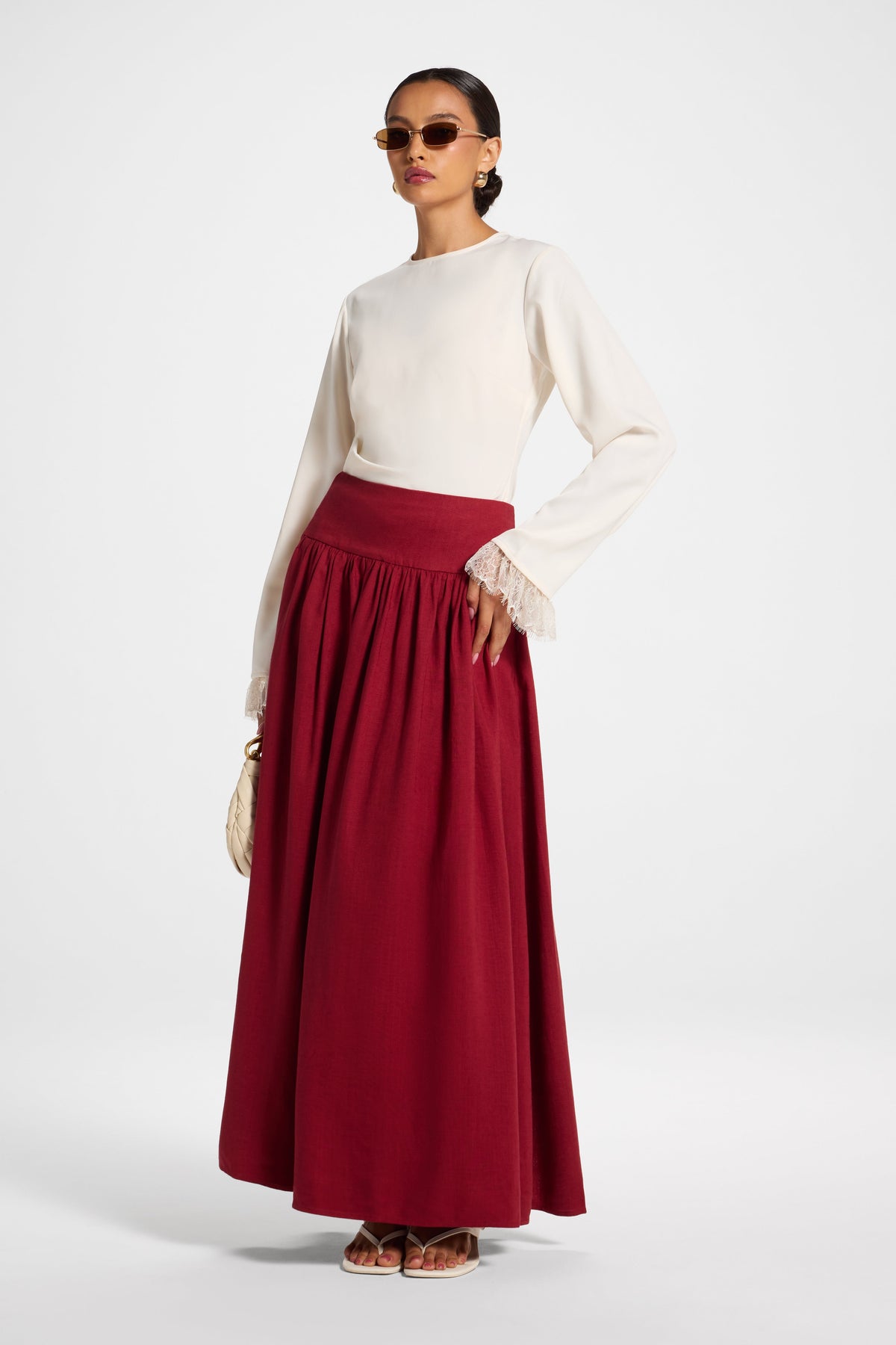 Midriff Gathered Skirt - Dark Cherry Bottoms Veiled