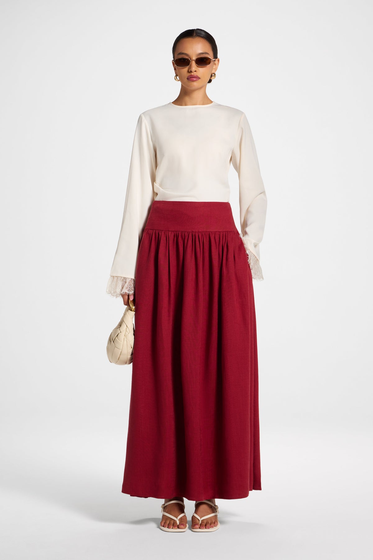 Midriff Gathered Skirt - Dark Cherry Bottoms Veiled
