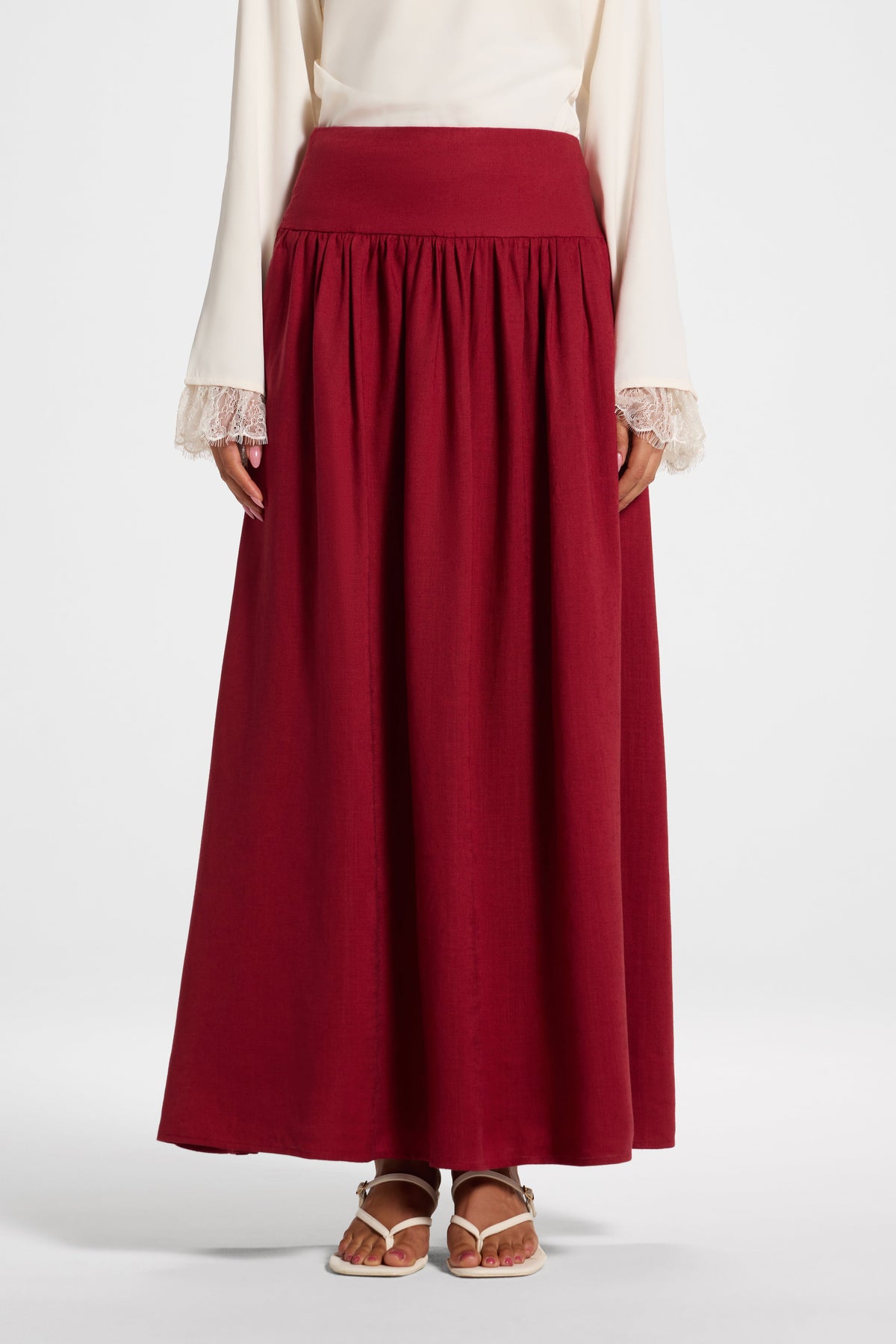 Midriff Gathered Skirt - Dark Cherry Bottoms Veiled