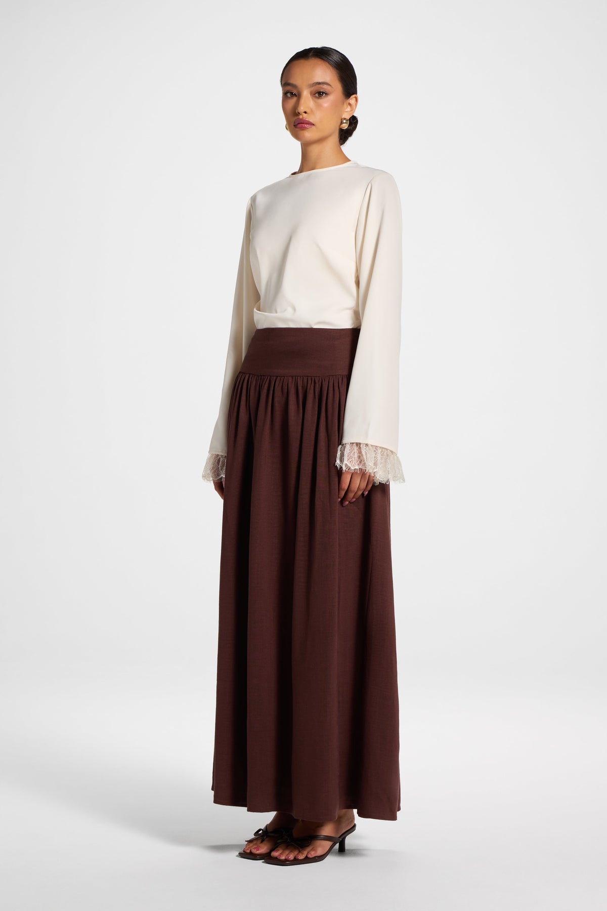 Midriff Gathered Skirt - Espresso Bottoms Veiled