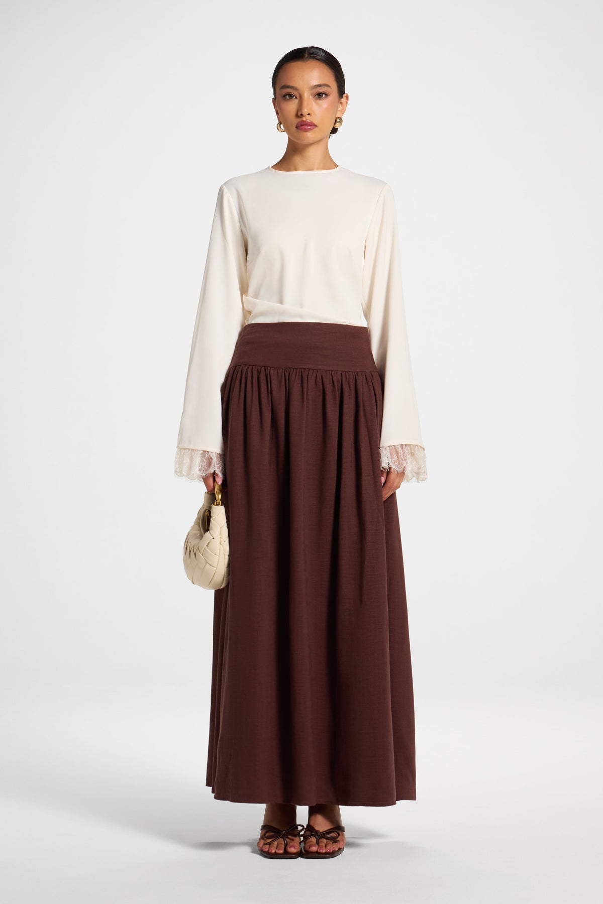 Midriff Gathered Skirt - Espresso Bottoms Veiled