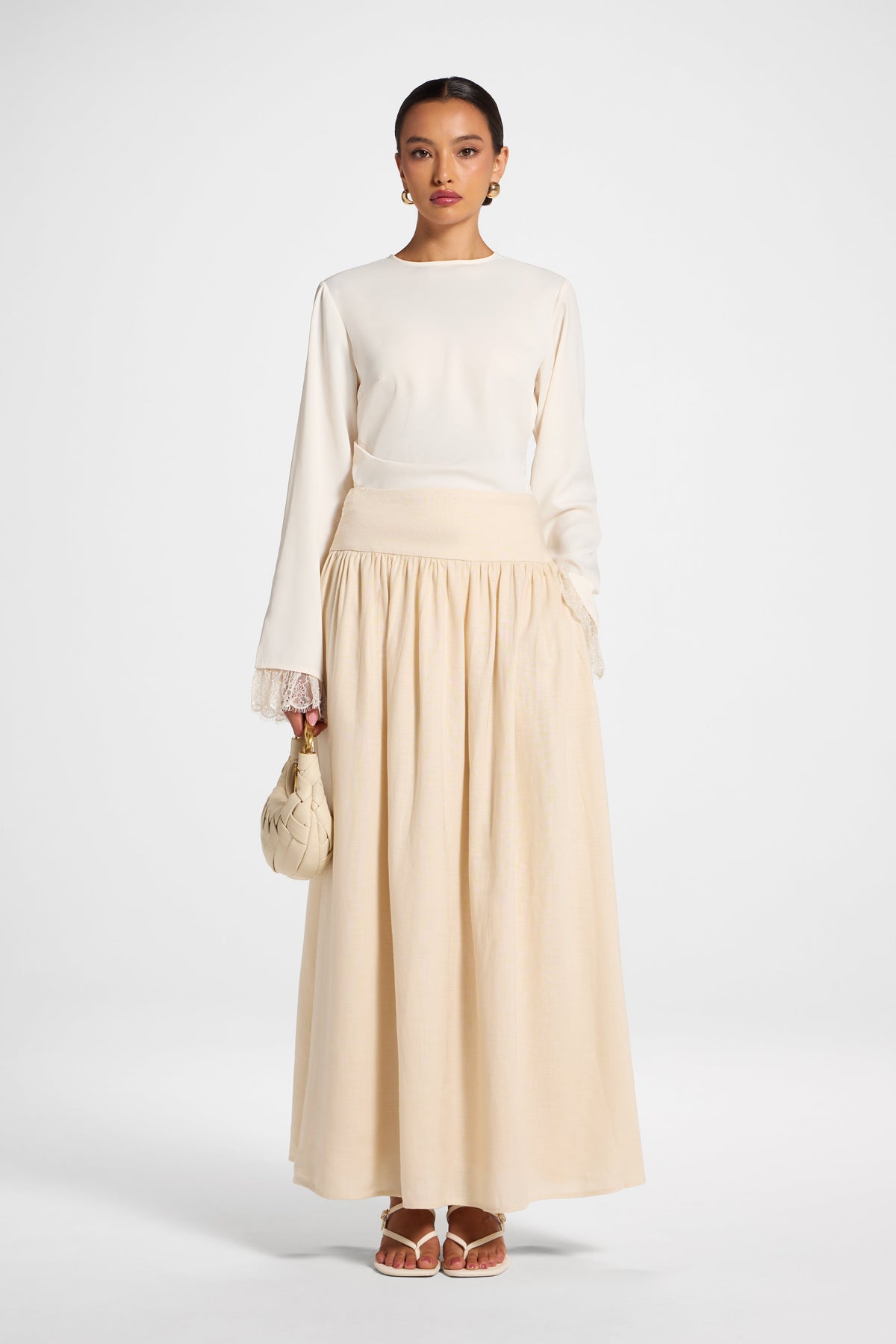 Midriff Gathered Skirt - Stone Bottoms Veiled