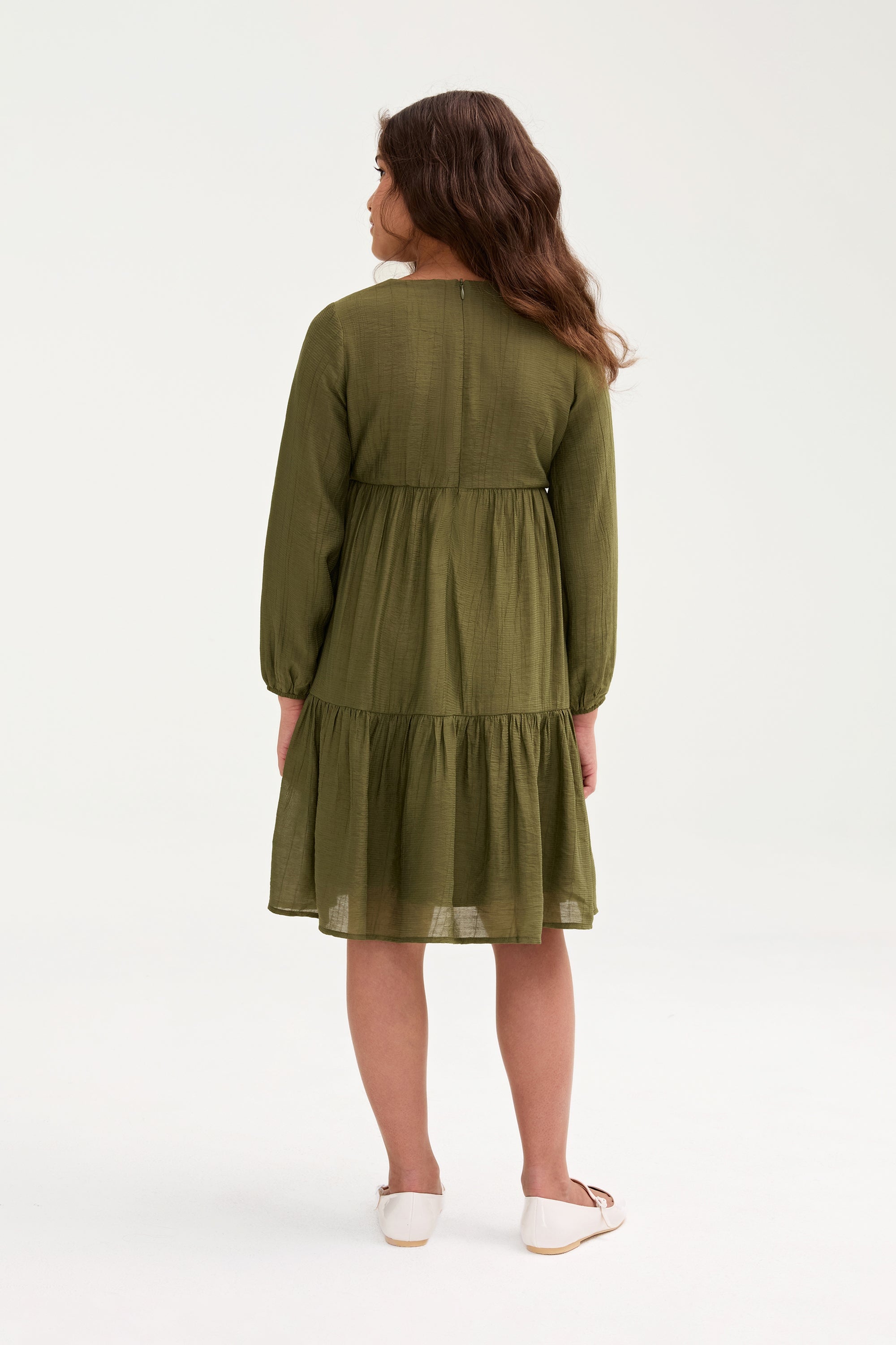 Mila Tiered Dress - Olive Green (Girls) Clothing Veiled 