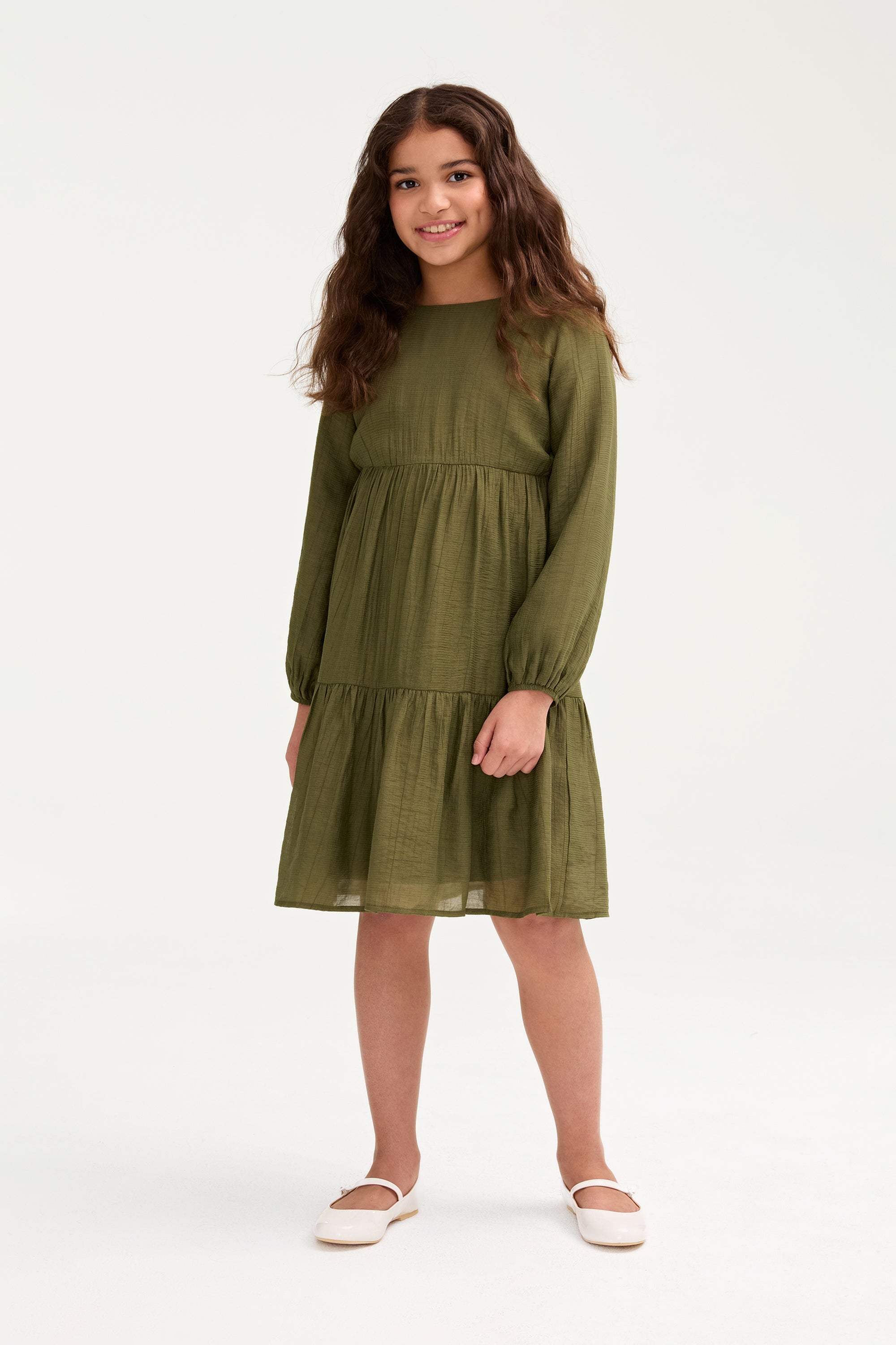 Mila Tiered Dress - Olive Green (Girls) Clothing epschoolboard 