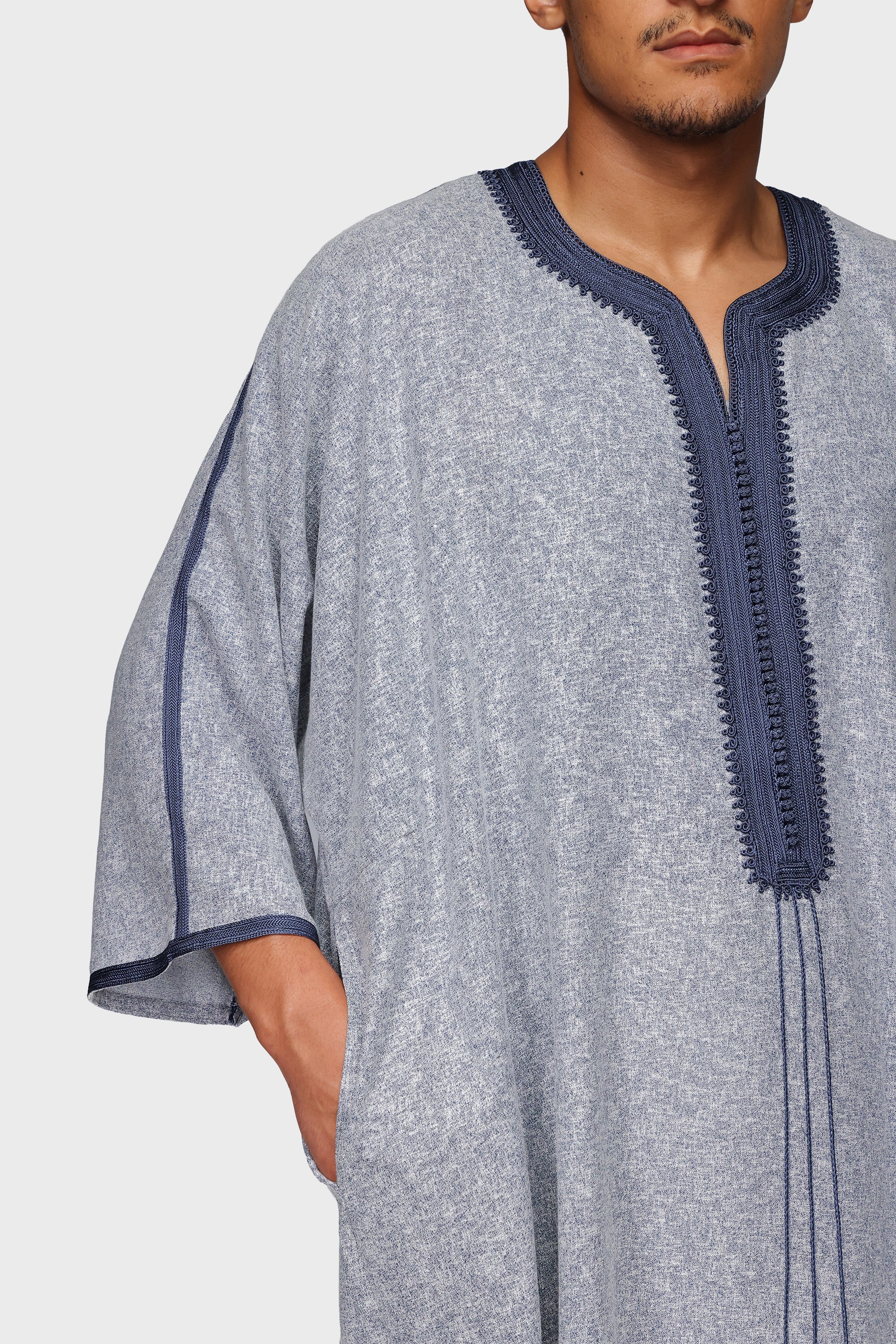 Milan Linen Moroccan Thobe - Blue Mens Veiled