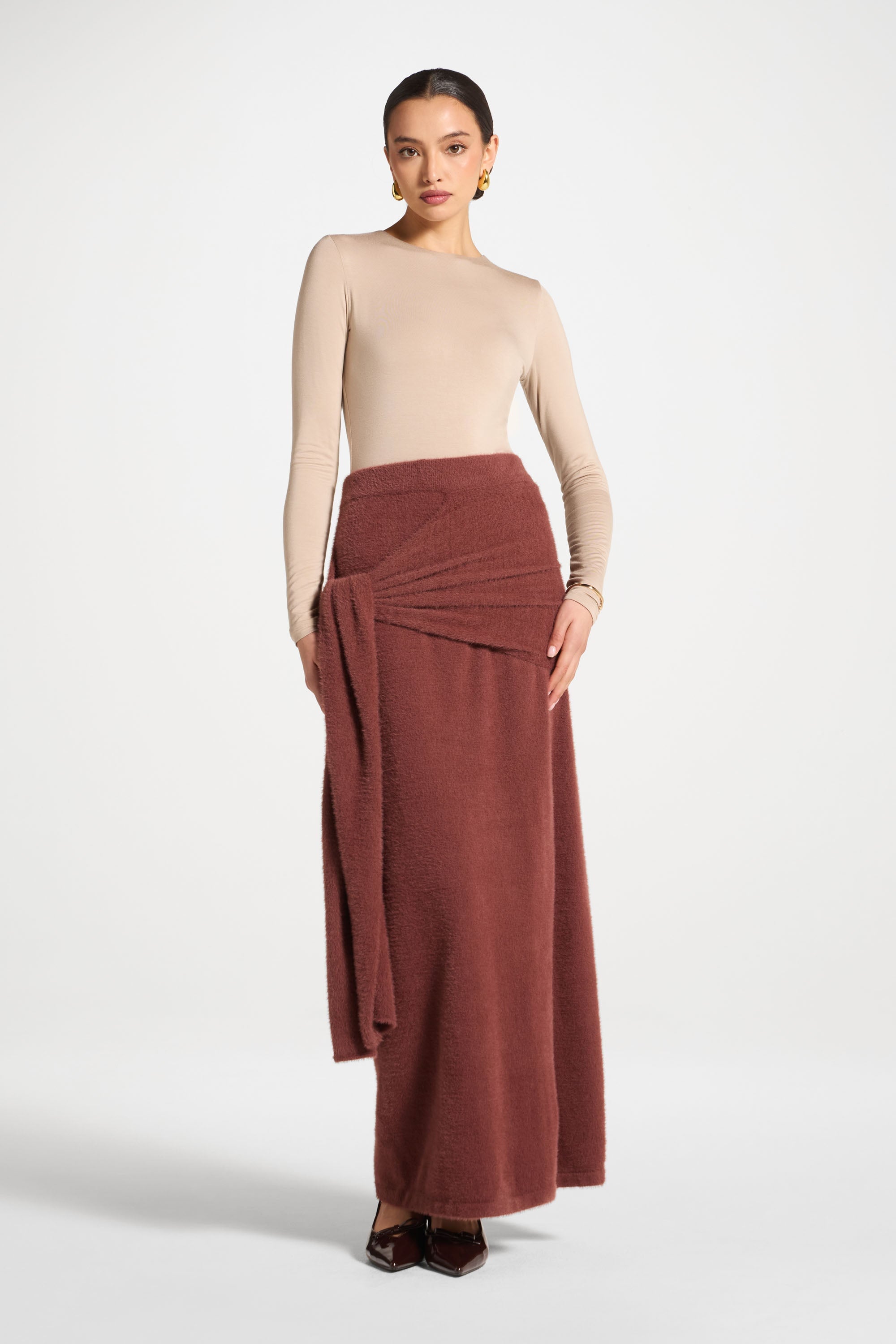 Mink Tie Front Skirt - Fig Abayas Veiled