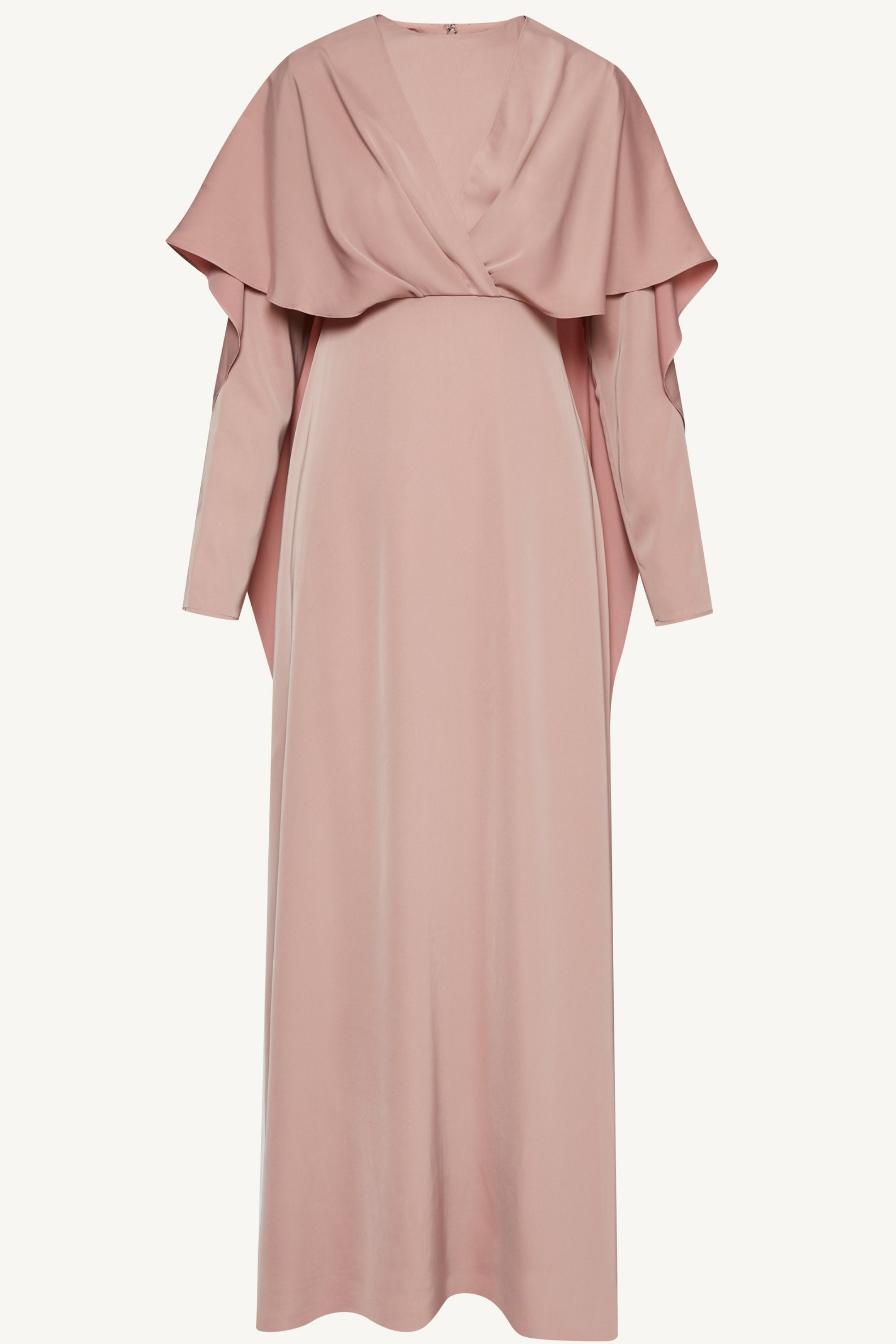 Misbah Cross Front Cape Gown - Dusty Rose Dresses Veiled