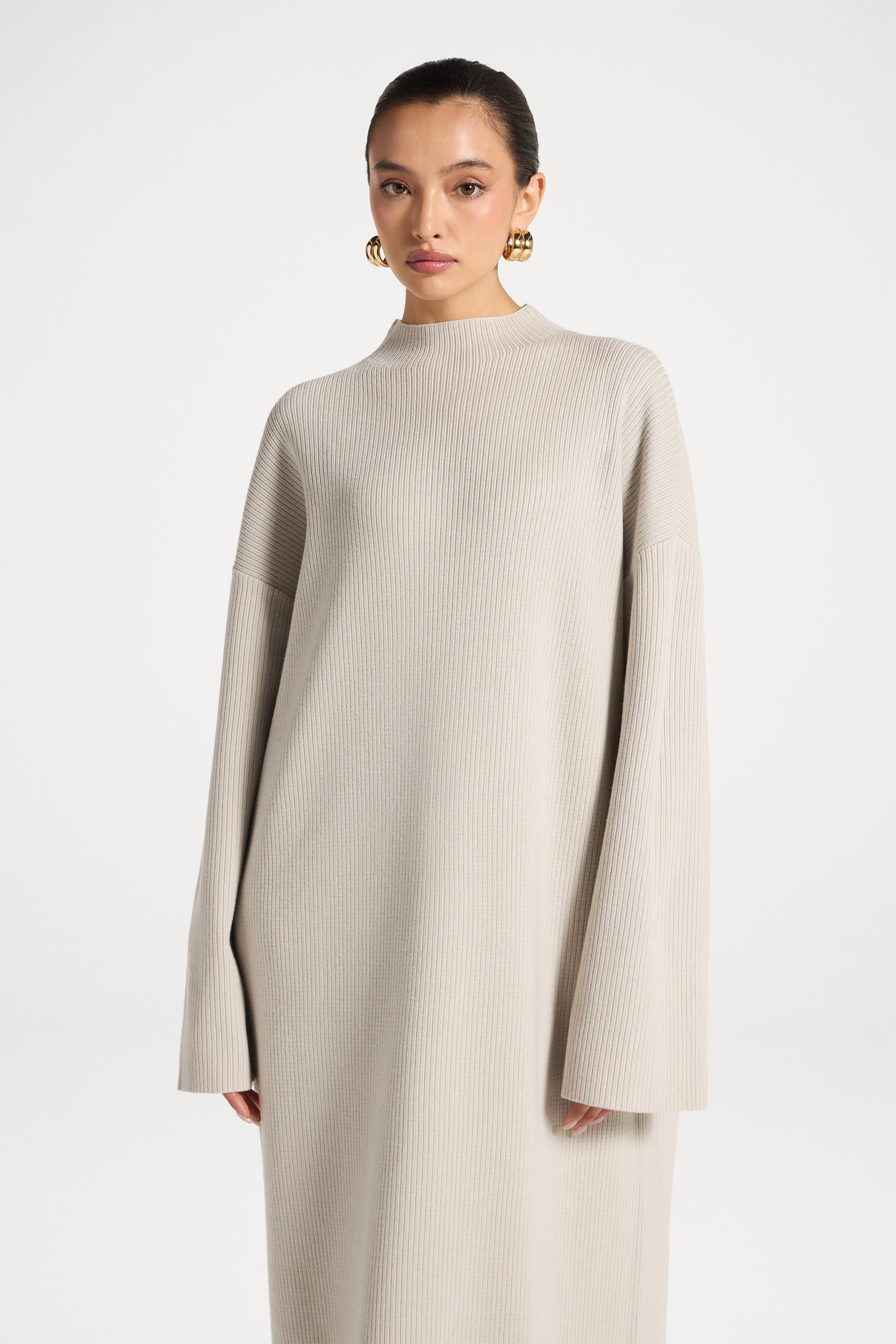 Mock Neck Knit Dress - Cloud Abayas Veiled