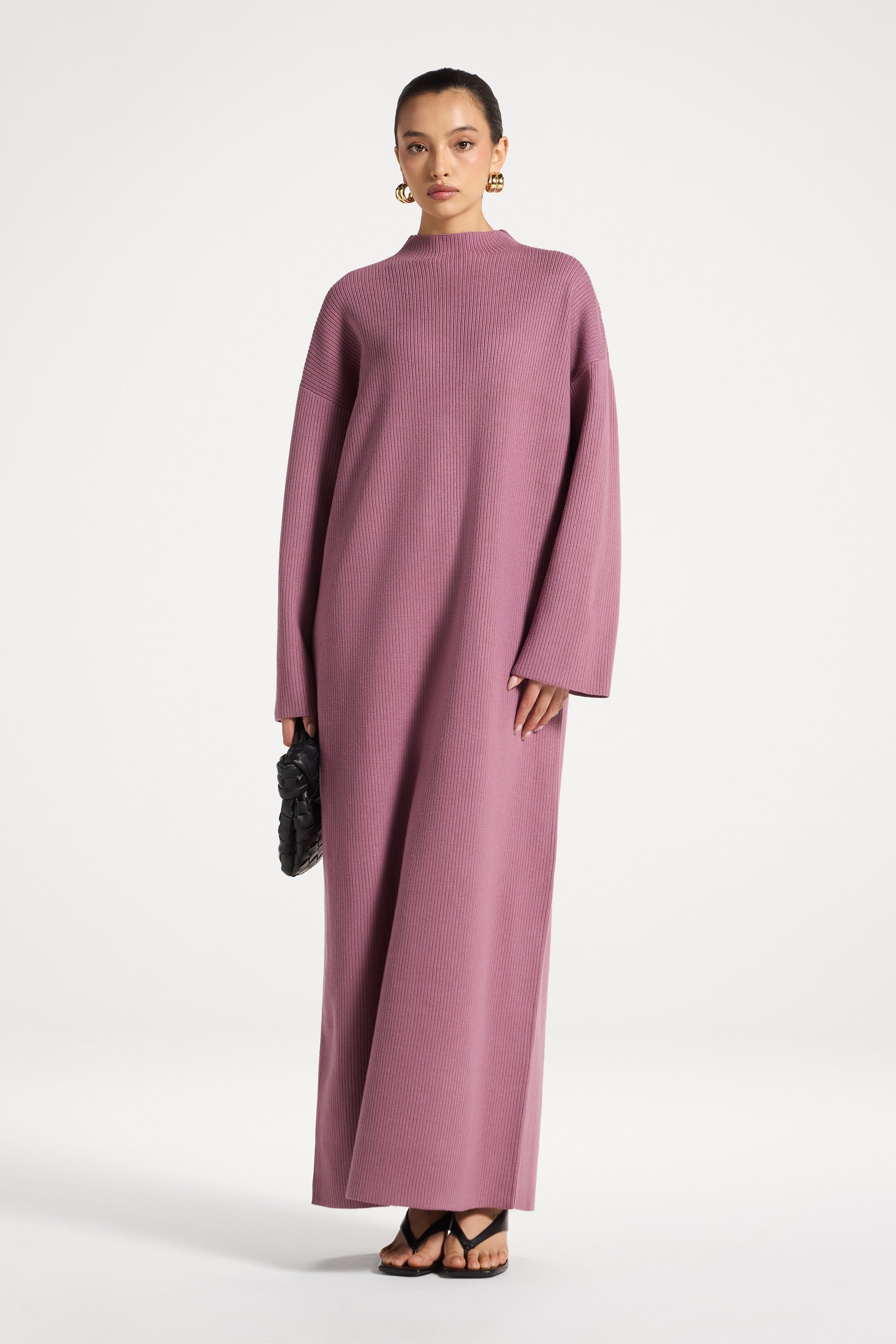 Mock Neck Knit Dress - Mauve Abayas Veiled