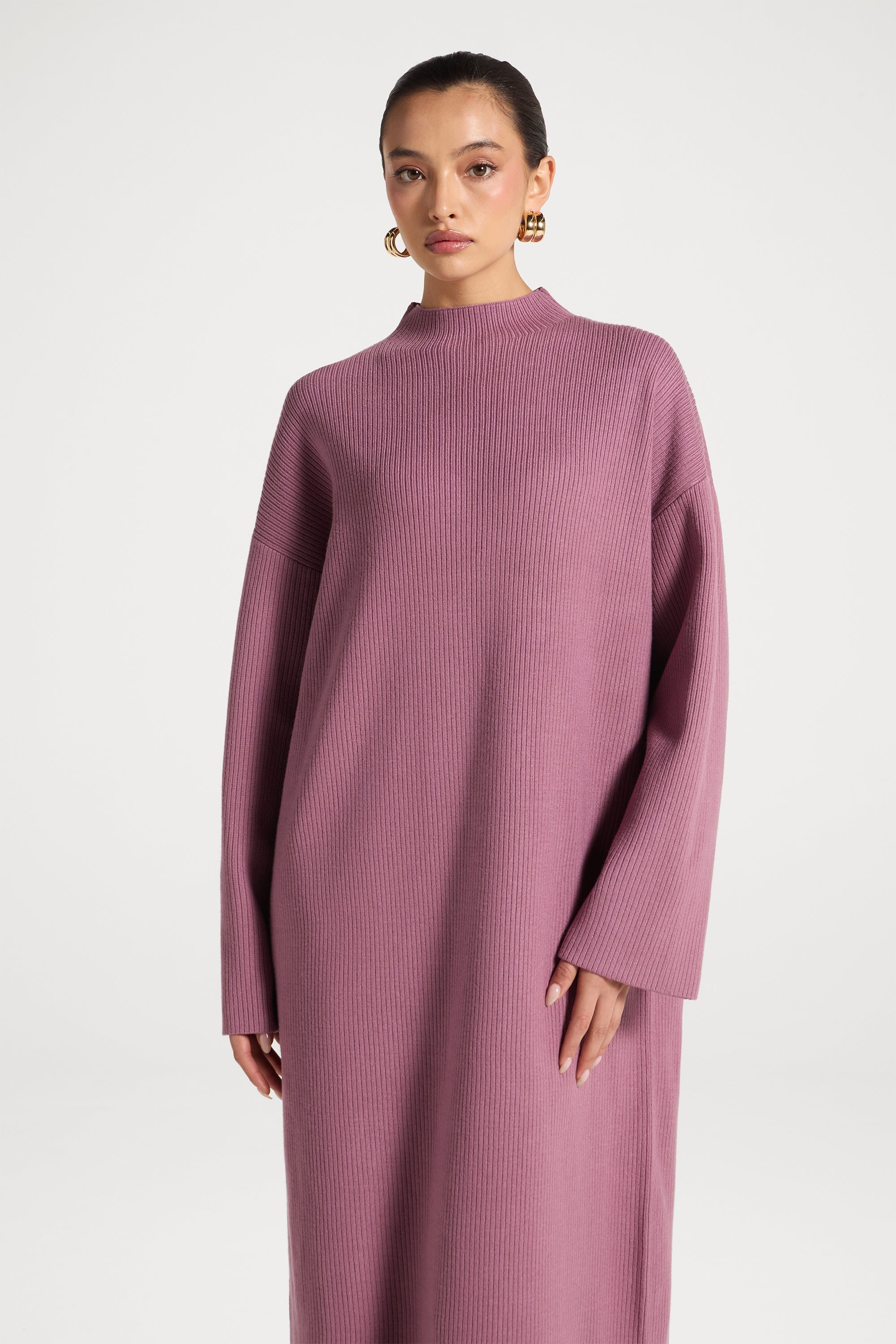 Mock Neck Knit Dress - Mauve Abayas Veiled