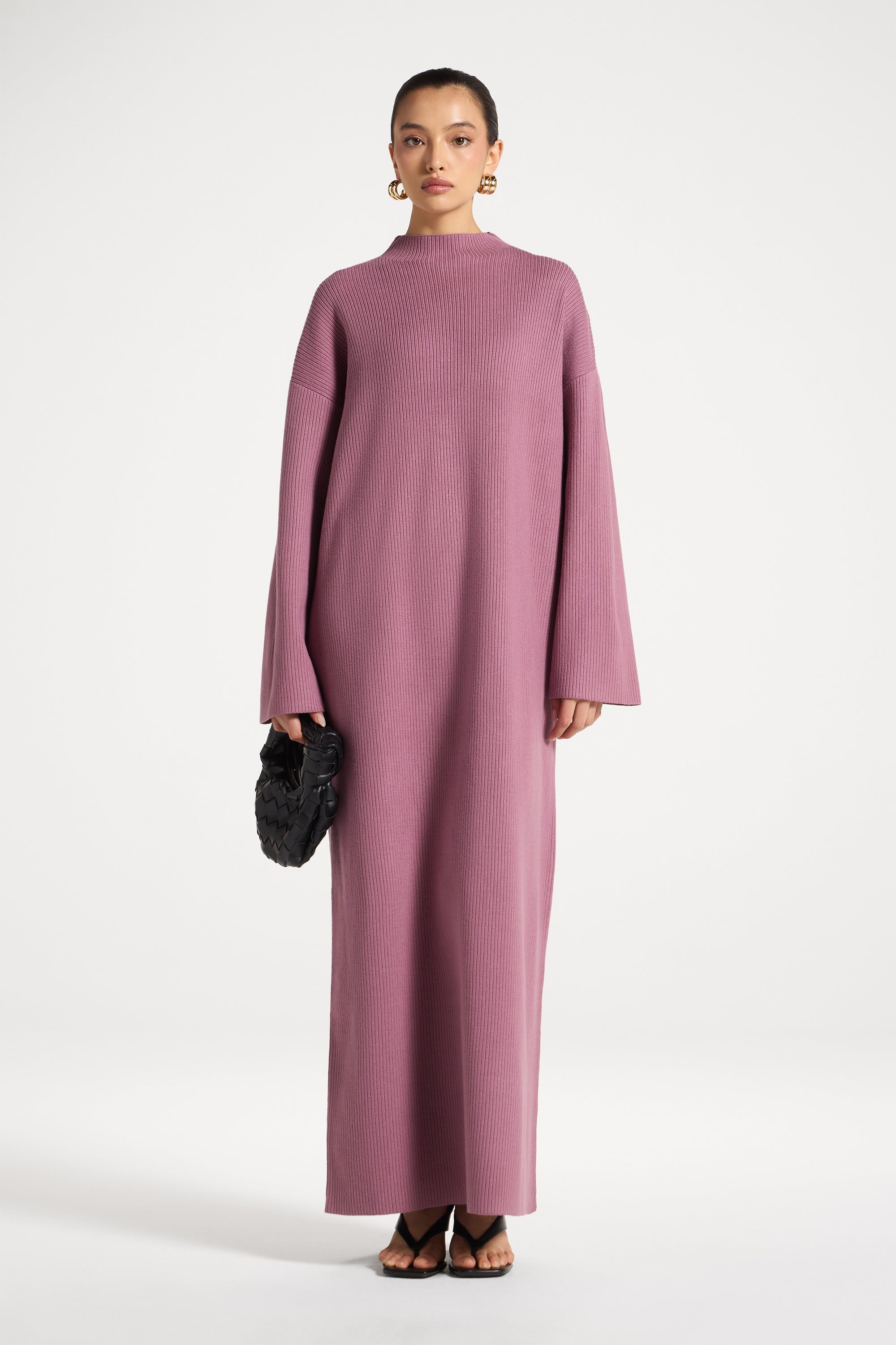 Mock Neck Knit Dress - Mauve Abayas Veiled