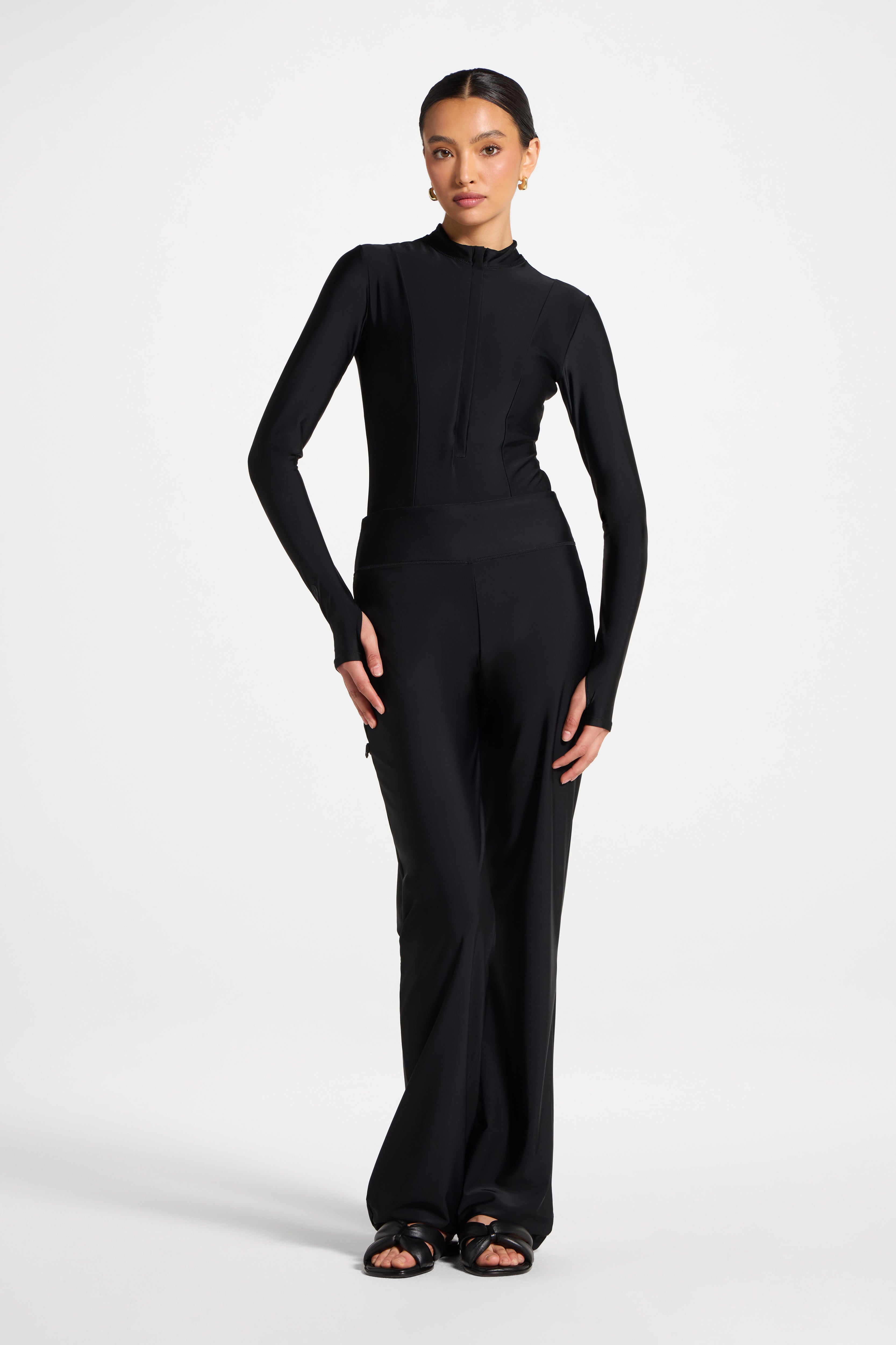 Mock Neck Swimsuit - Black Swim Veiled