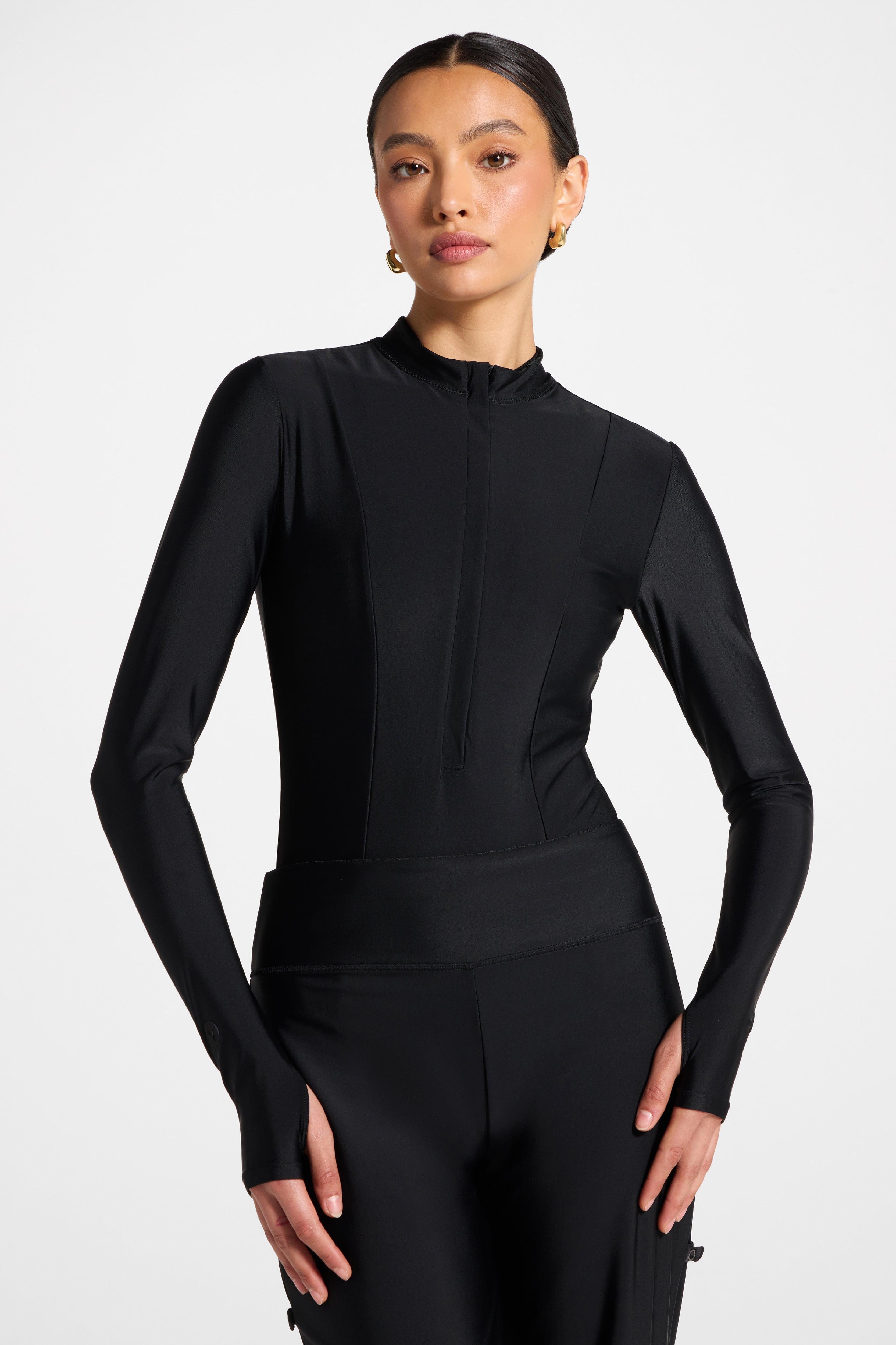 Mock Neck Swimsuit - Black Swim Veiled
