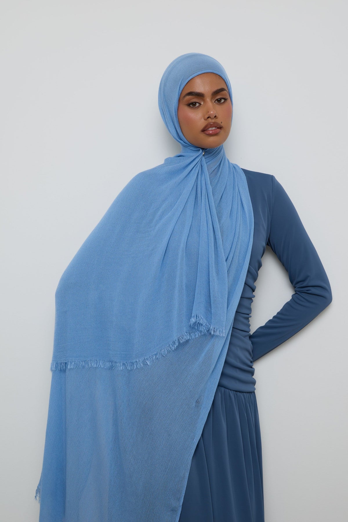 Modal Crinkle Fringe Hijab - Baby Blue Hijabs Veiled