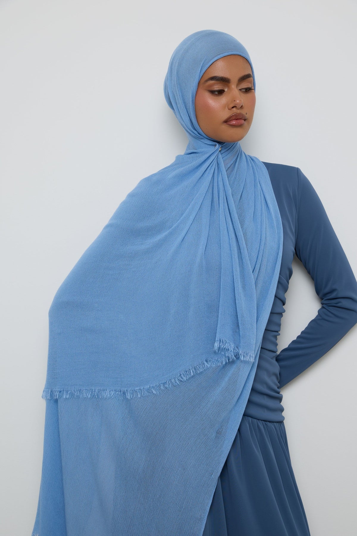 Modal Crinkle Fringe Hijab - Baby Blue Hijabs Veiled