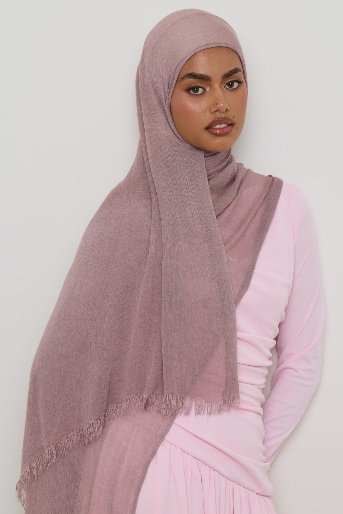 Modal Crinkle Fringe Hijab - Dusty Mauve Hijabs Veiled