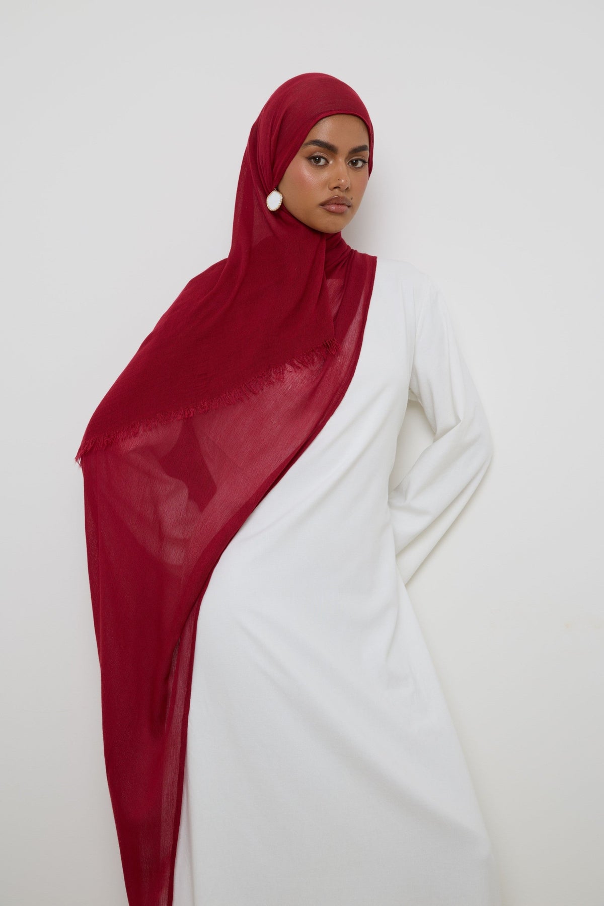 Modal Crinkle Fringe Hijab - Maroon Hijabs Veiled