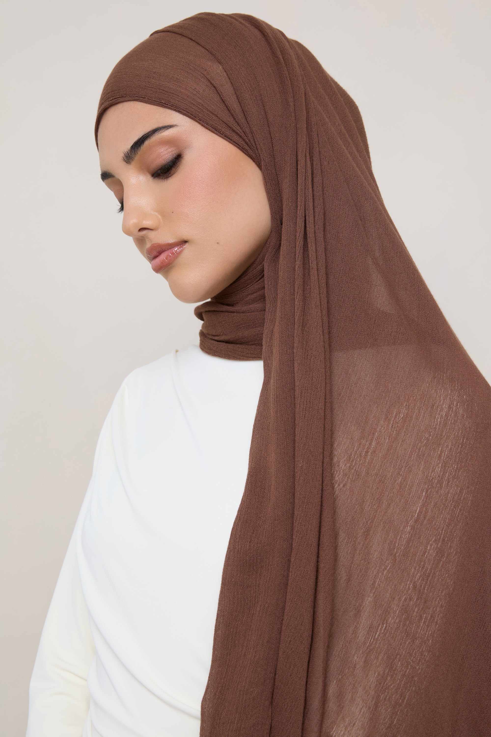 Modal Crinkle Hijab - Coffee Quartz Fringe Hijabs Veiled