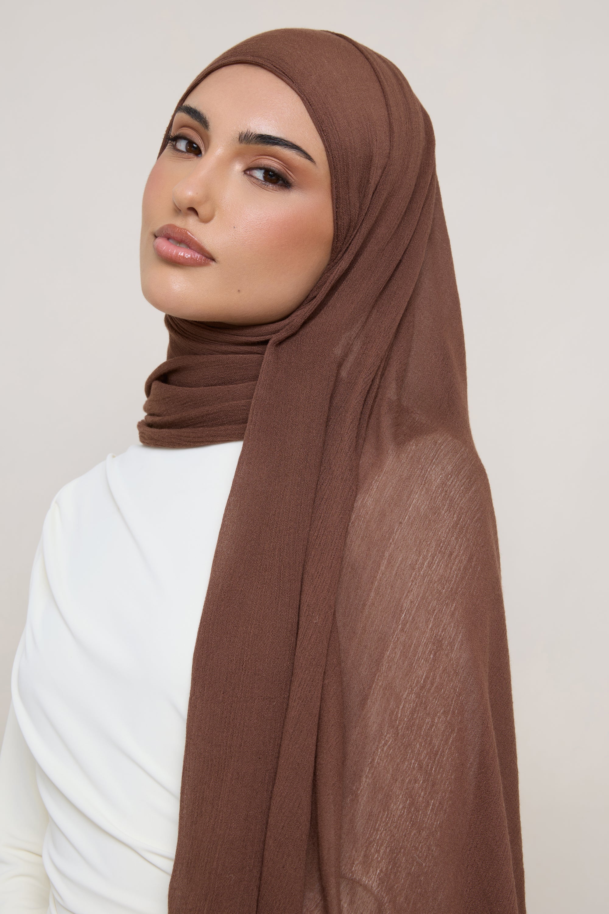 Modal Crinkle Hijab - Coffee Quartz Fringe Hijabs Veiled