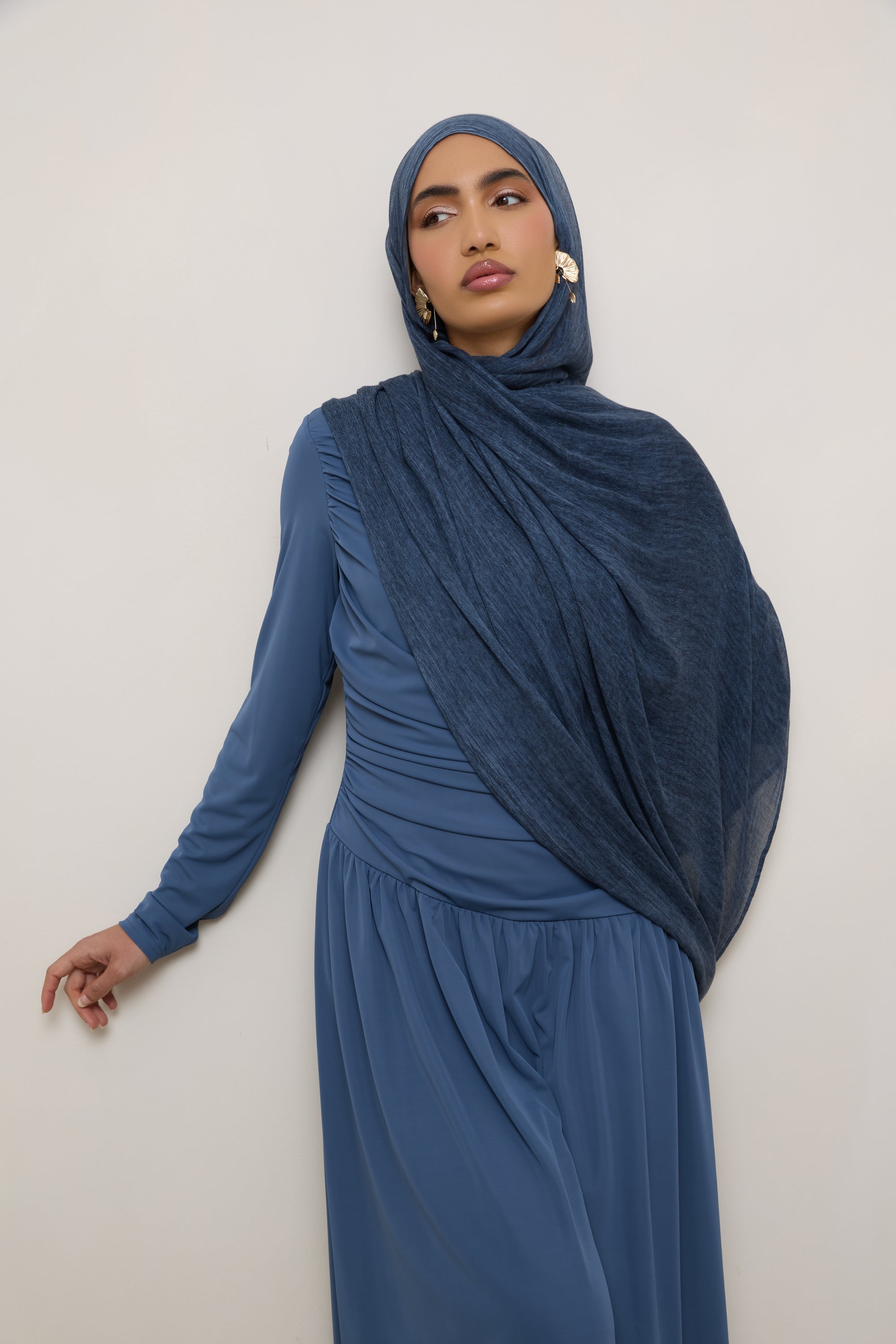 Modal Crinkle Hijab - Dark Denim Hijabs Veiled