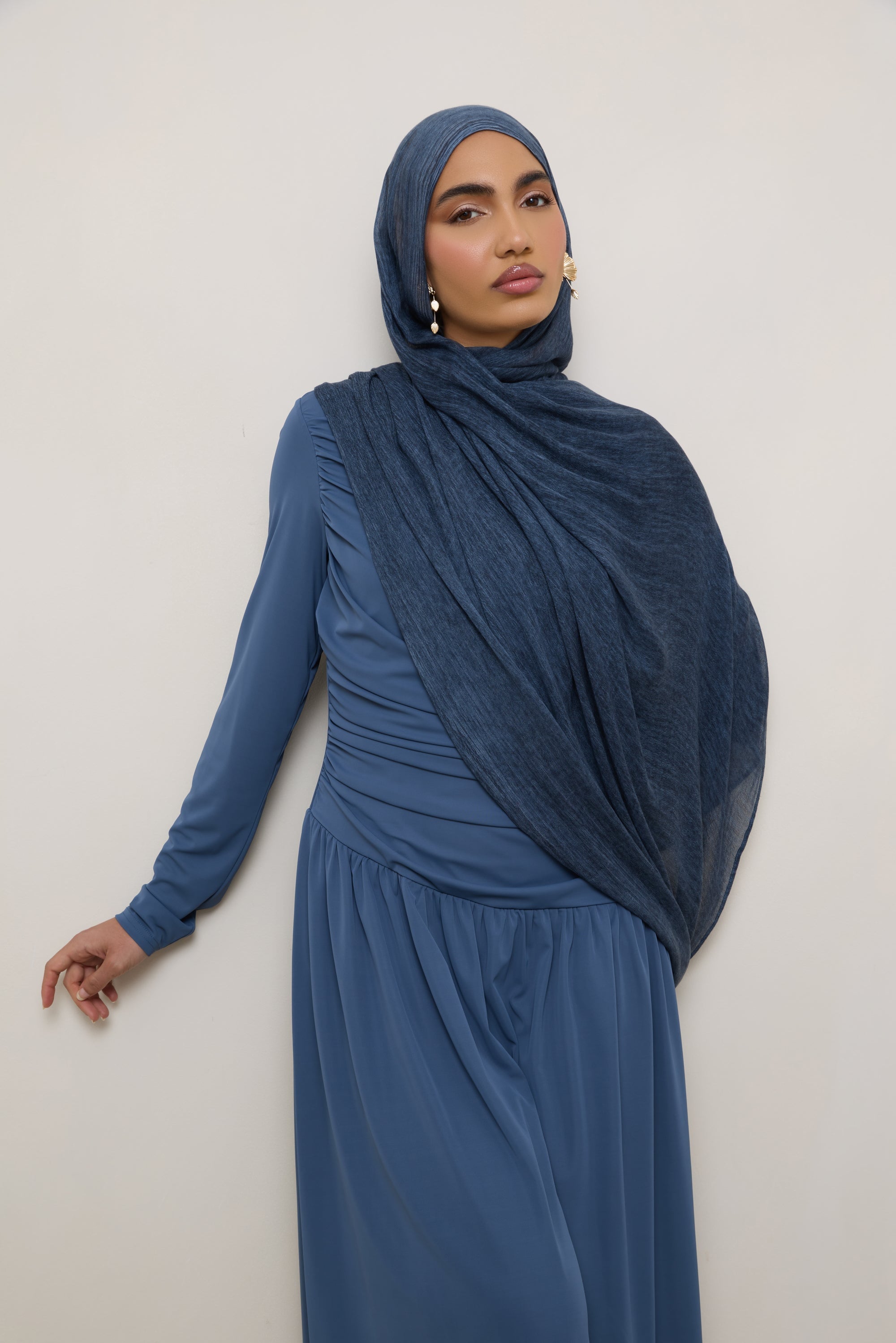 Modal Crinkle Hijab - Dark Denim Hijabs Veiled