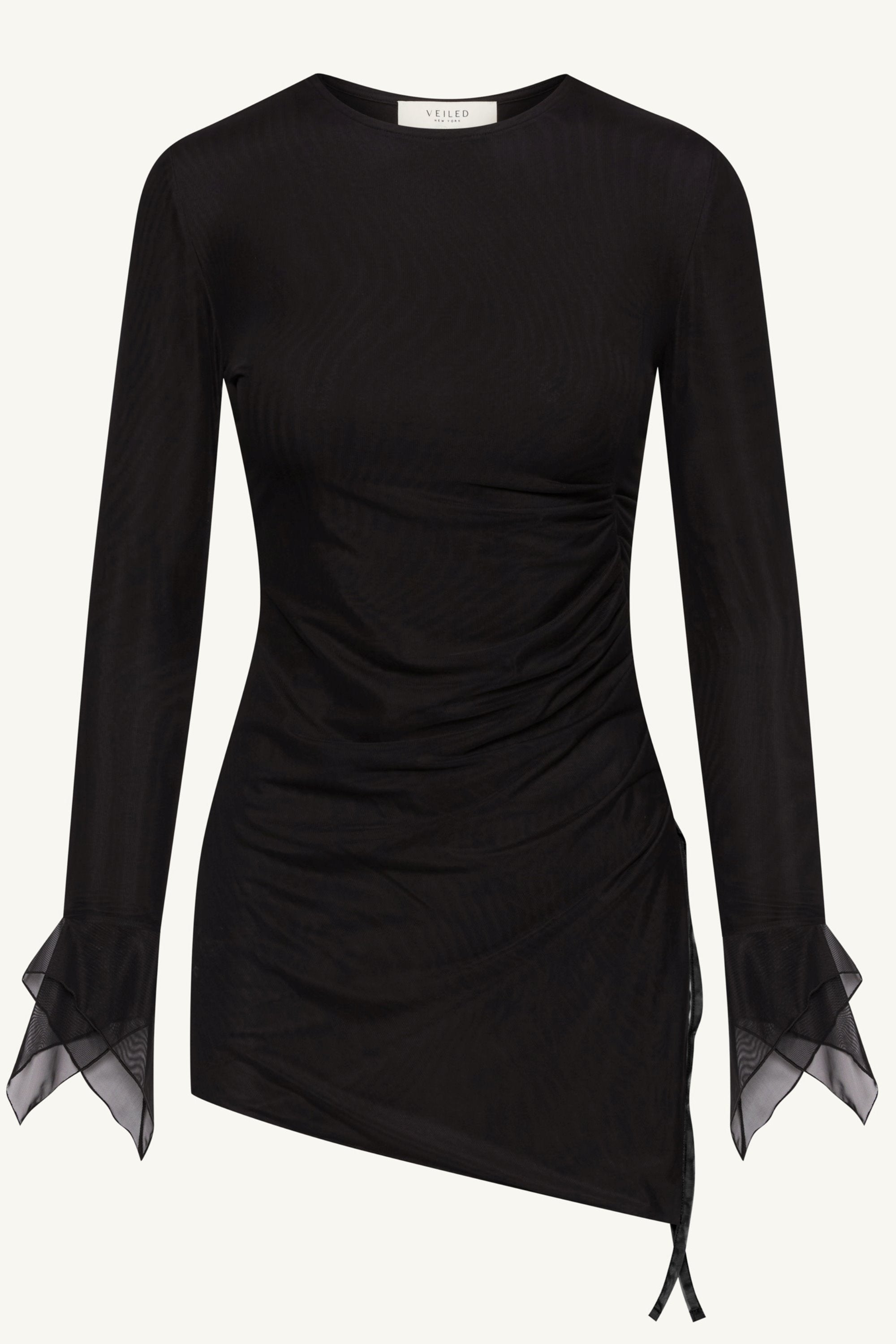 Monica Side Slit Mesh Top - Black Clothing Veiled 