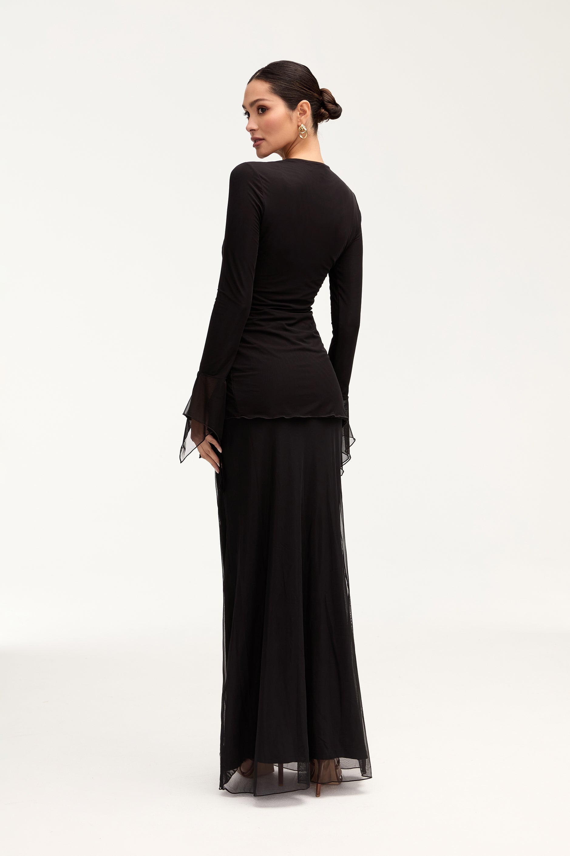 Monica Side Slit Mesh Top - Black Clothing Veiled