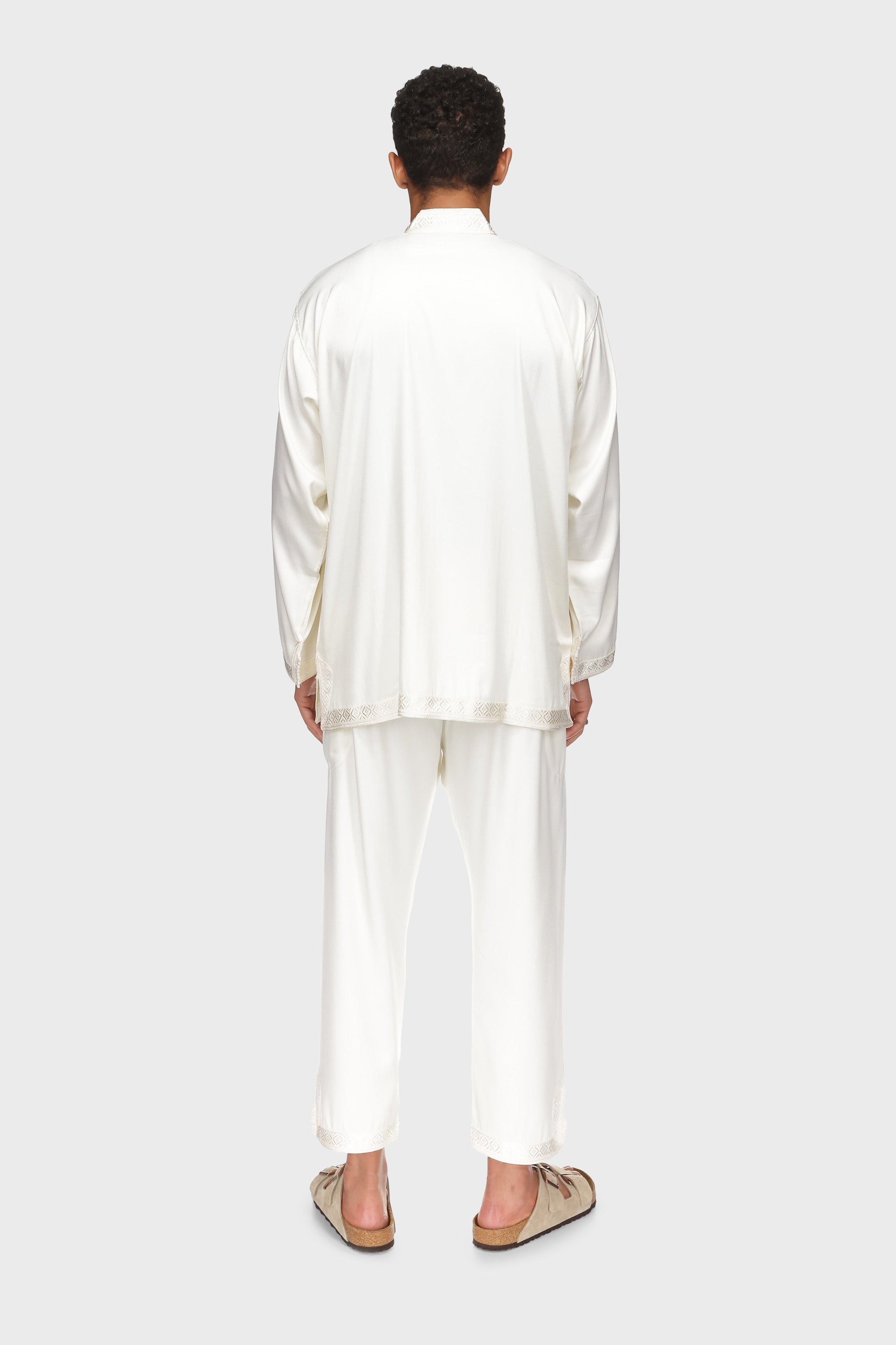 Moroccan Jabador Shirt & Pants Set - Ivory Mens Veiled