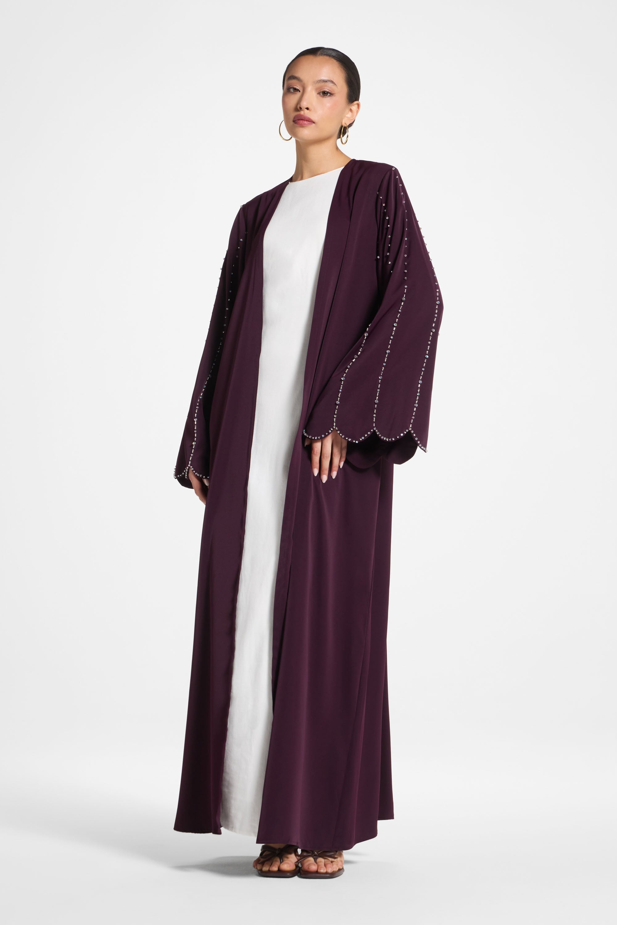 Nada Embellished Open Abaya - Chocolate Plum Abayas Veiled
