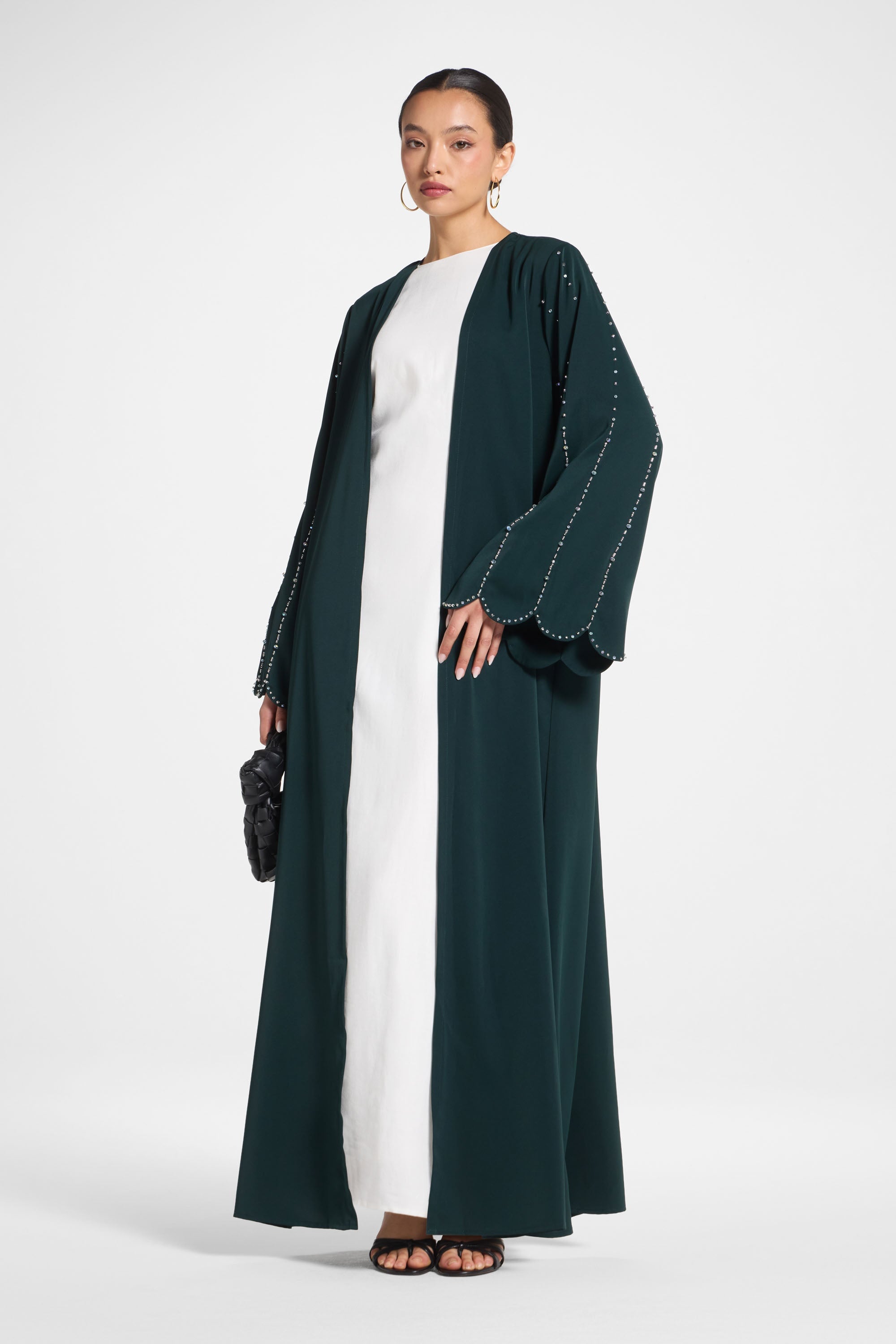 Nada Embellished Open Abaya - Emerald Abayas Veiled