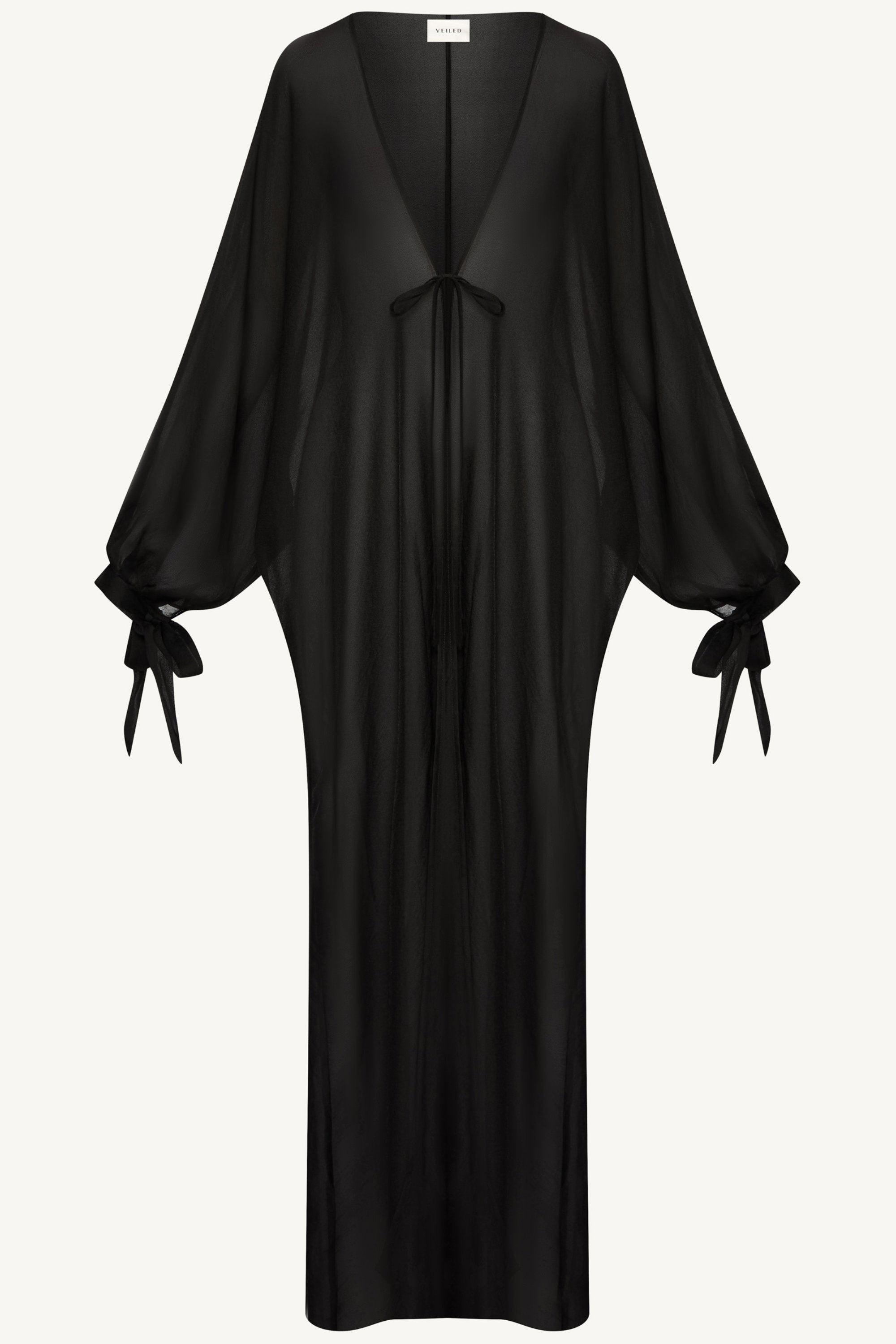 Naima Tie Front Open Abaya - Black Abayas Veiled