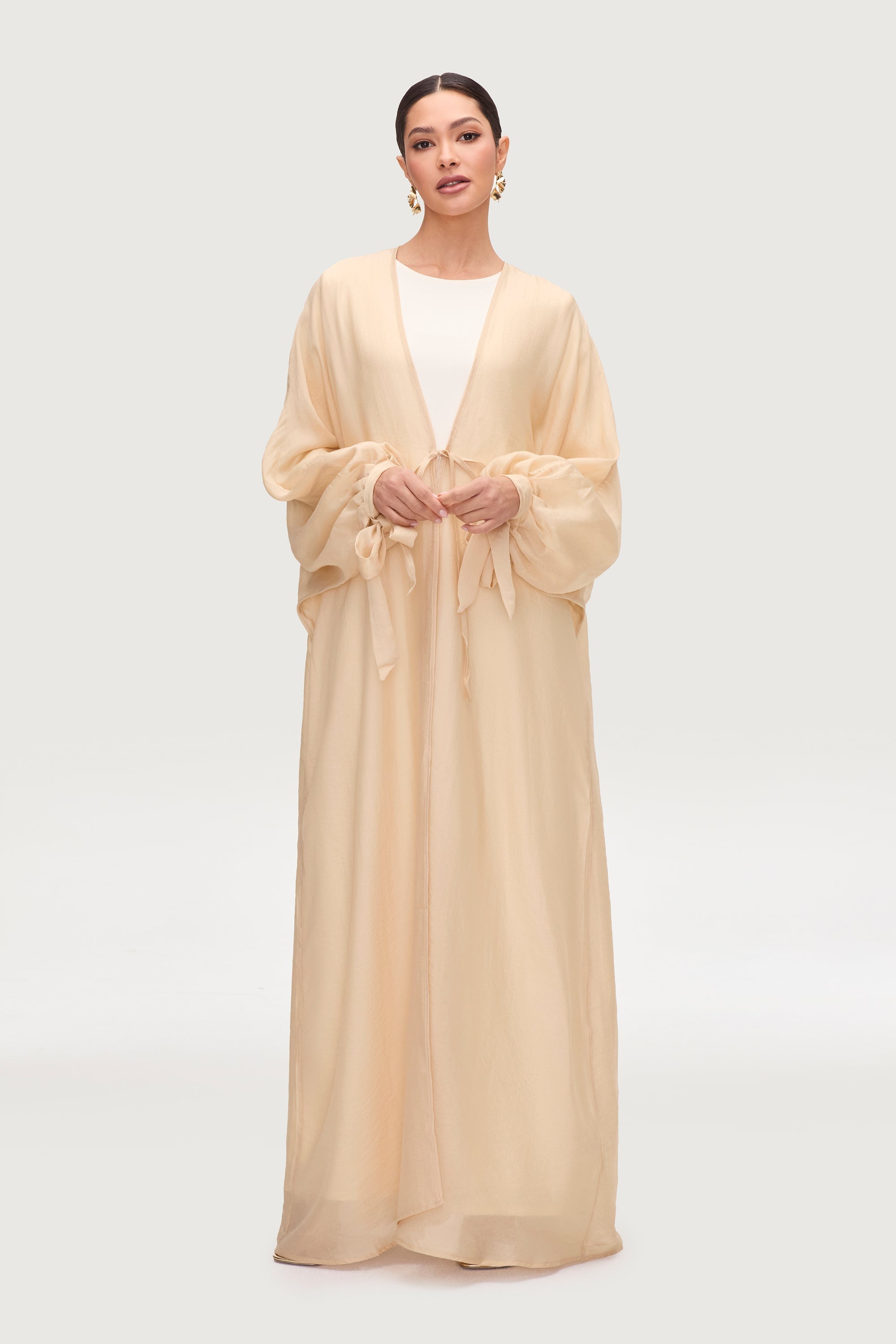 Naima Tie Front Open Abaya - Champagne Abayas Veiled