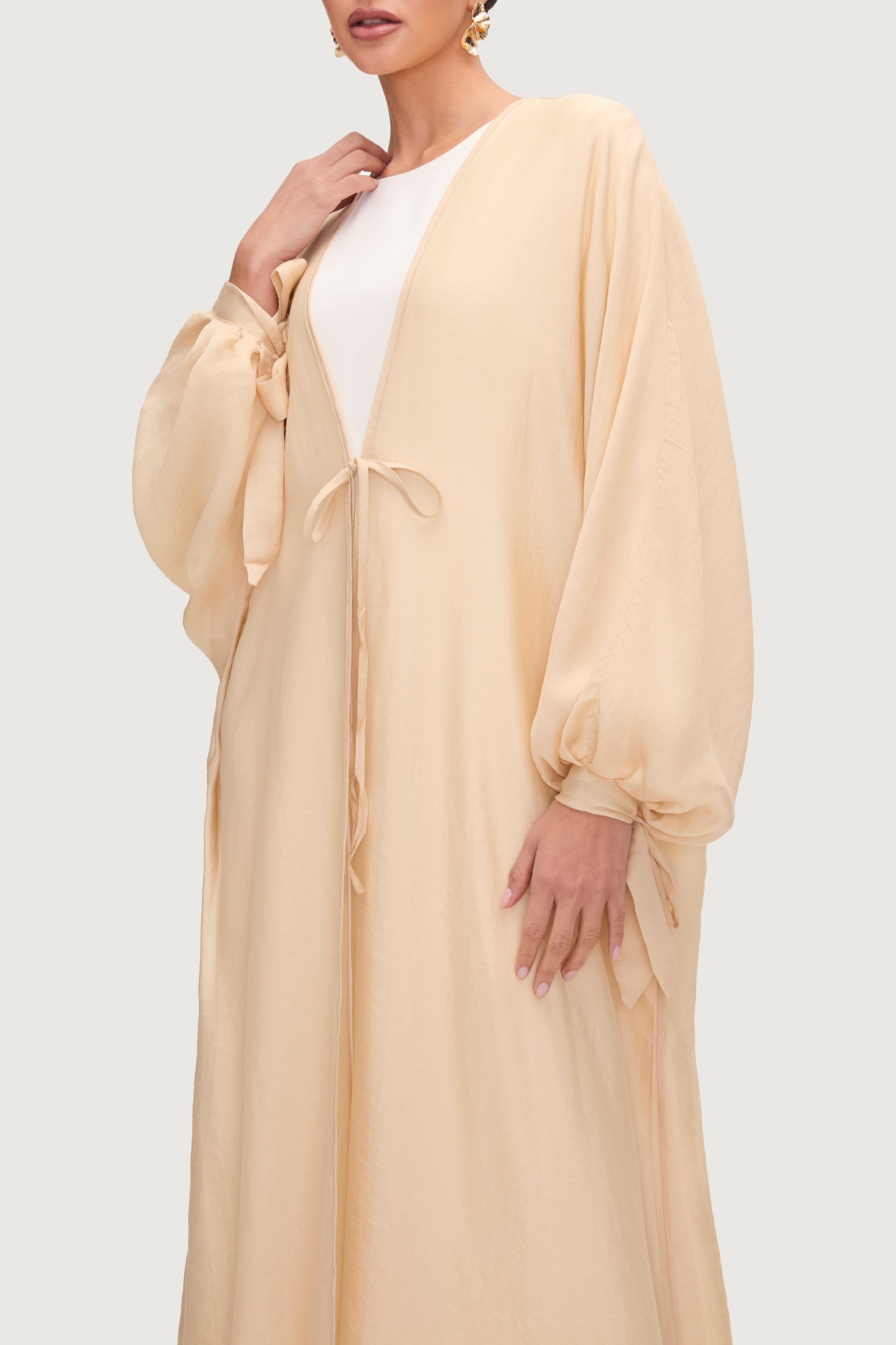 Naima Tie Front Open Abaya - Champagne Abayas Veiled