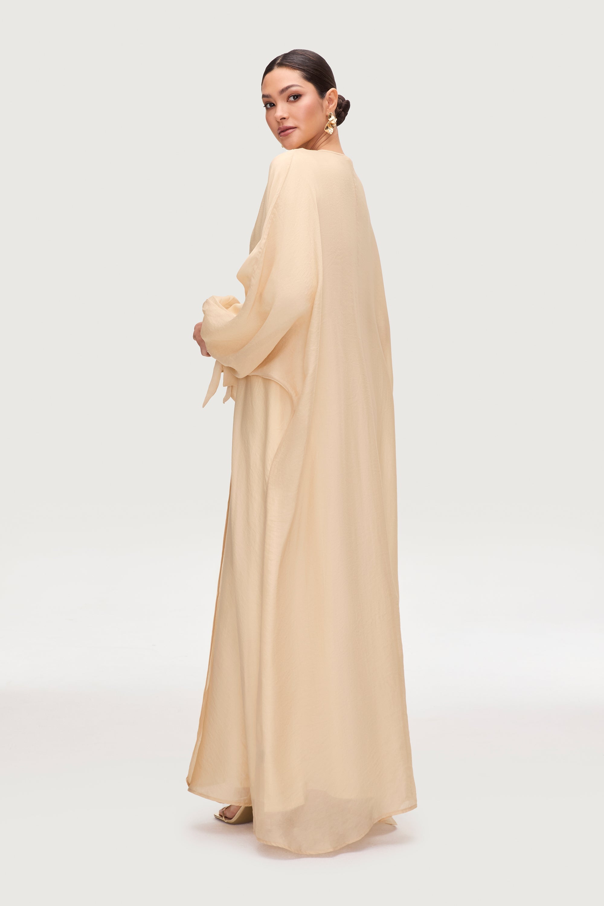 Naima Tie Front Open Abaya - Champagne Abayas Veiled
