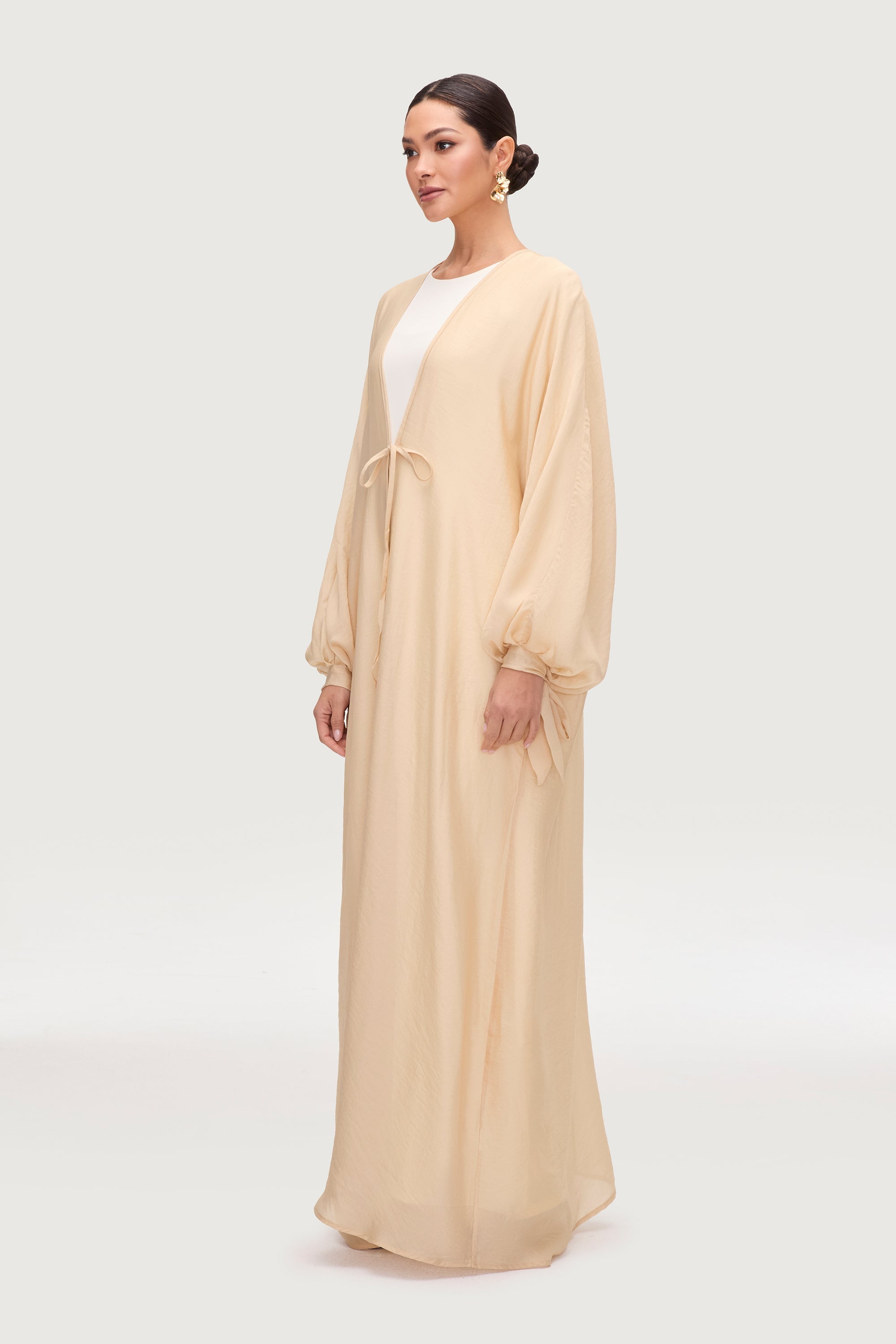 Naima Tie Front Open Abaya - Champagne Abayas Veiled