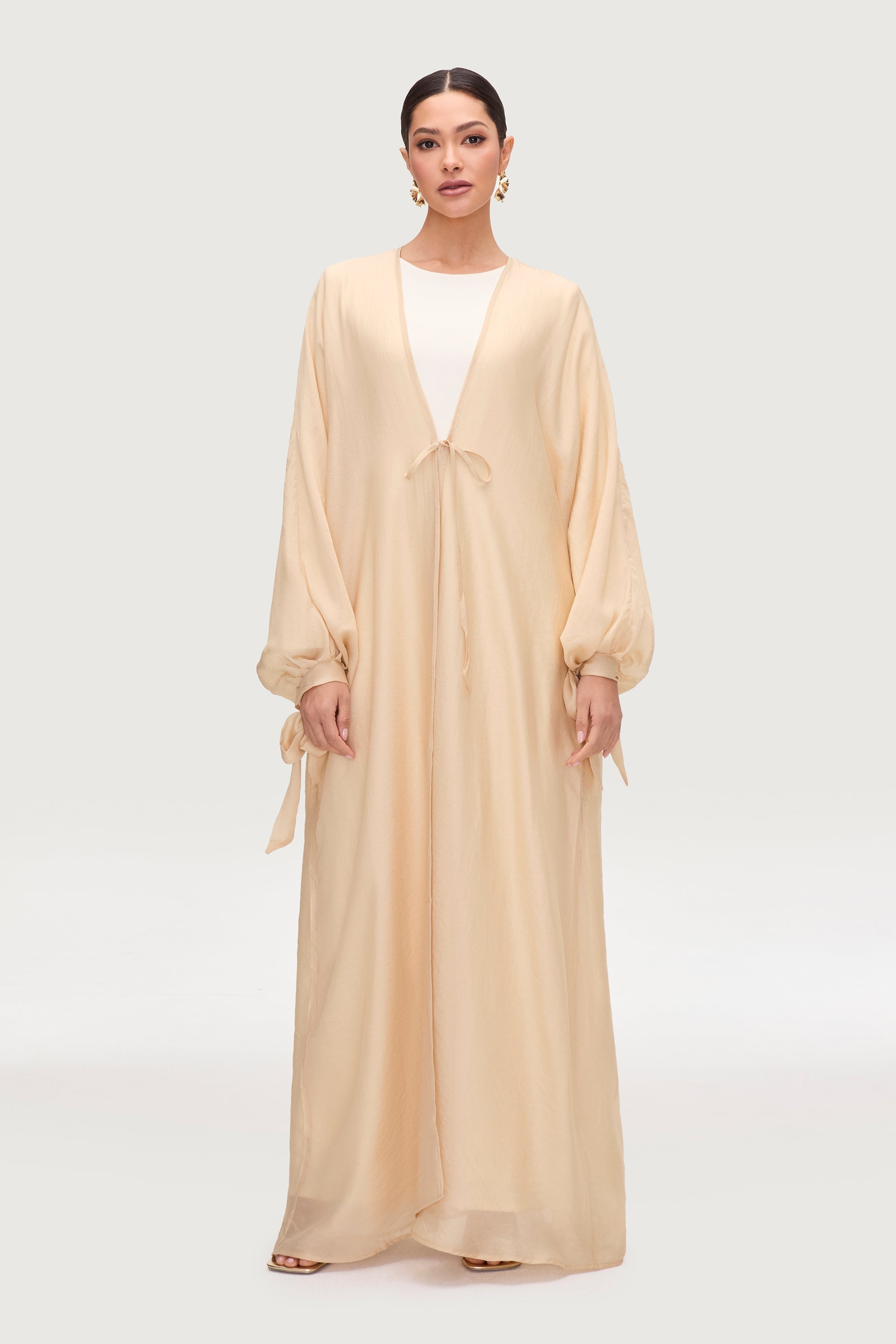 Naima Tie Front Open Abaya - Champagne Abayas Veiled