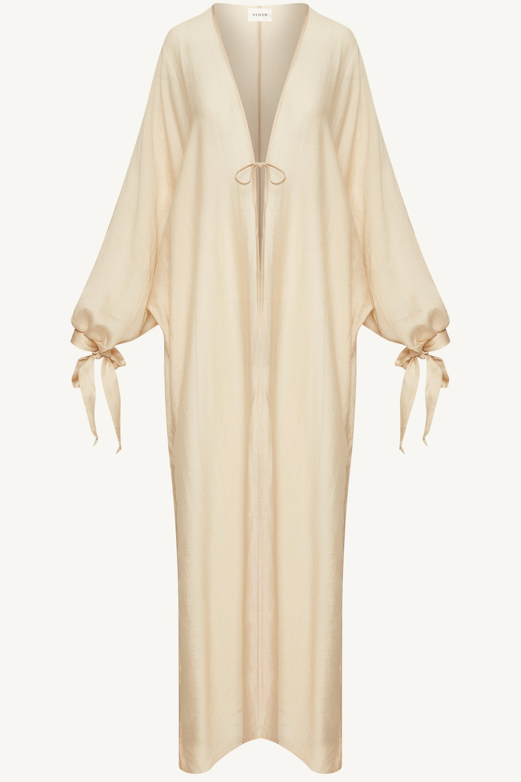 Naima Tie Front Open Abaya - Champagne Abayas Veiled