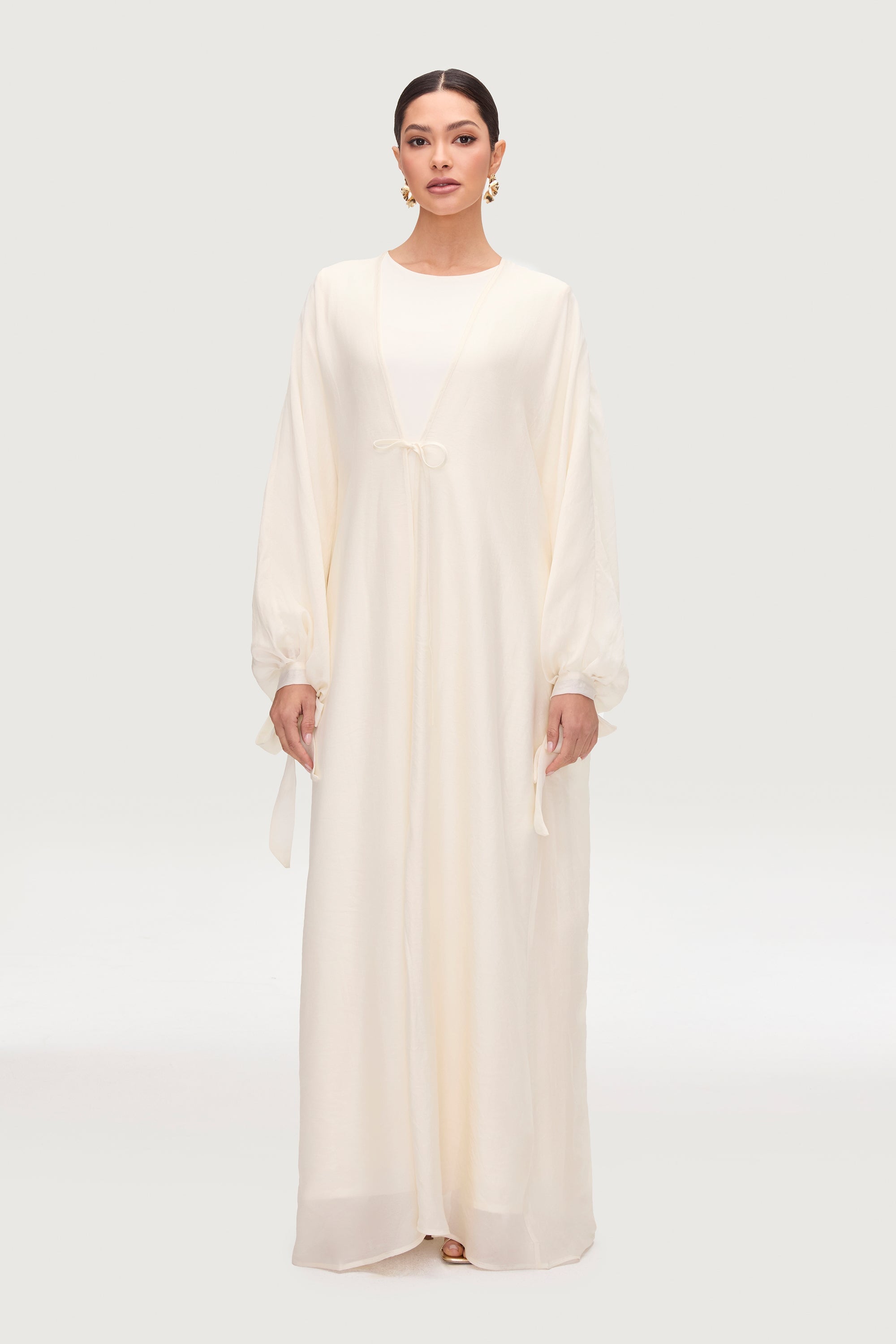 Naima Tie Front Open Abaya - Moonbeam Abayas Veiled